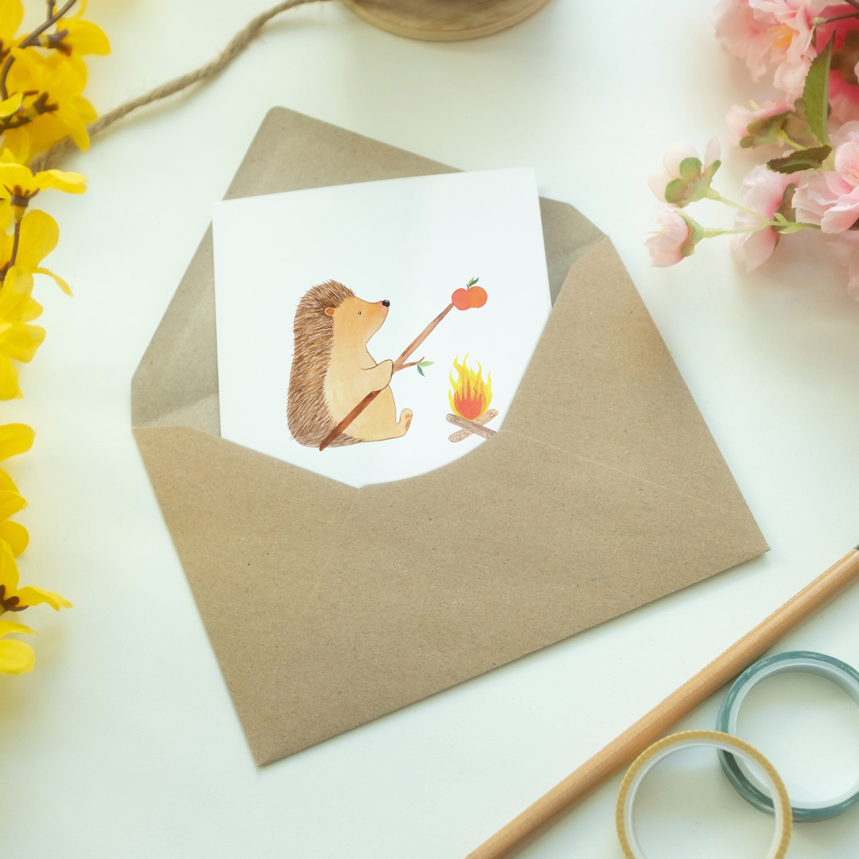 Mr. & - Mrs. Panda Igel grillt Karte, Grußkarte Tie Hochzeitskarte, Geschenk, - Motivation, Weiß