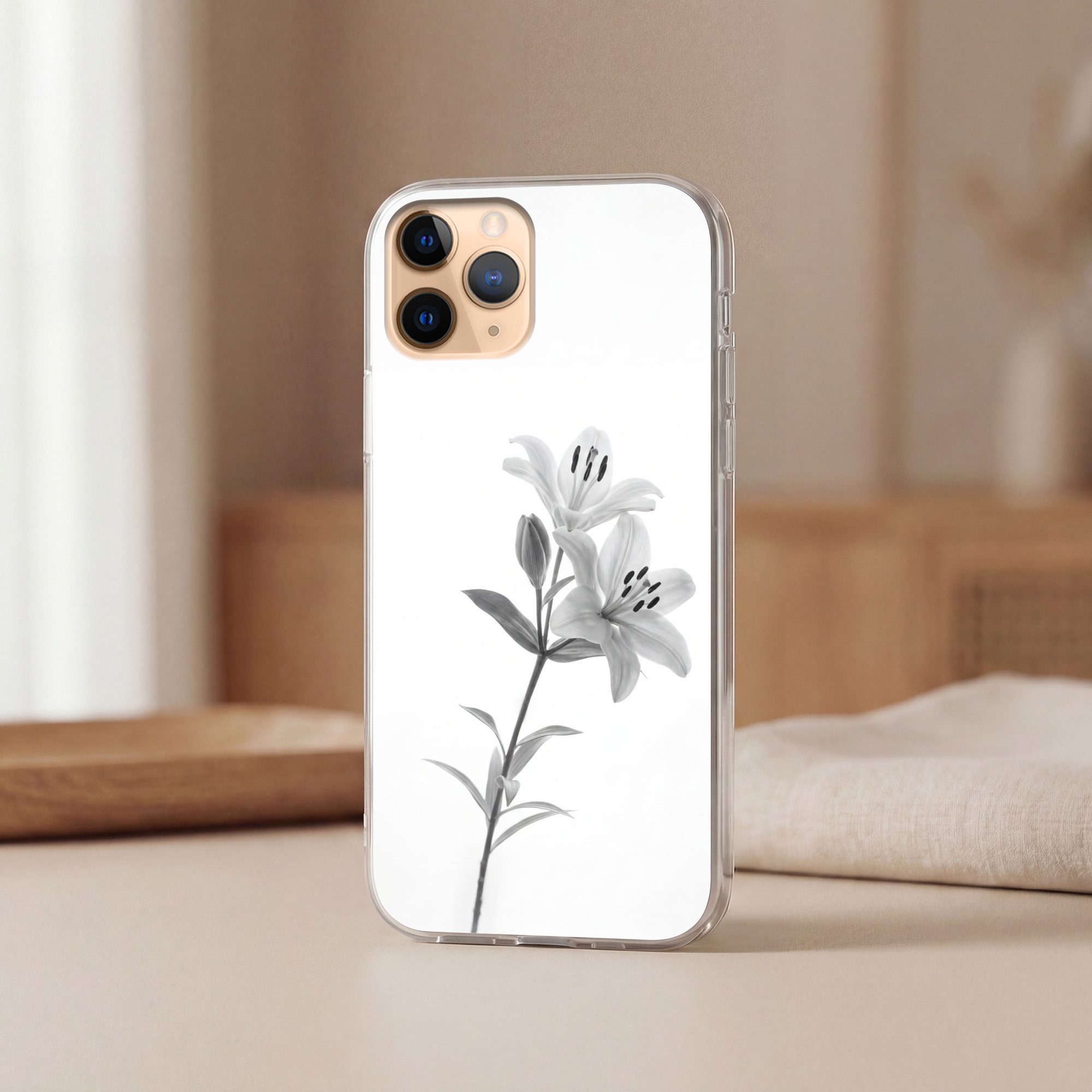 MuchoWow Handyhülle für Apple iPhone 11 Pro Max Lilien - Elegant - Schwarz - Weiß, Smartphone-Bumper, Print, Handy Schutzhülle Dünn