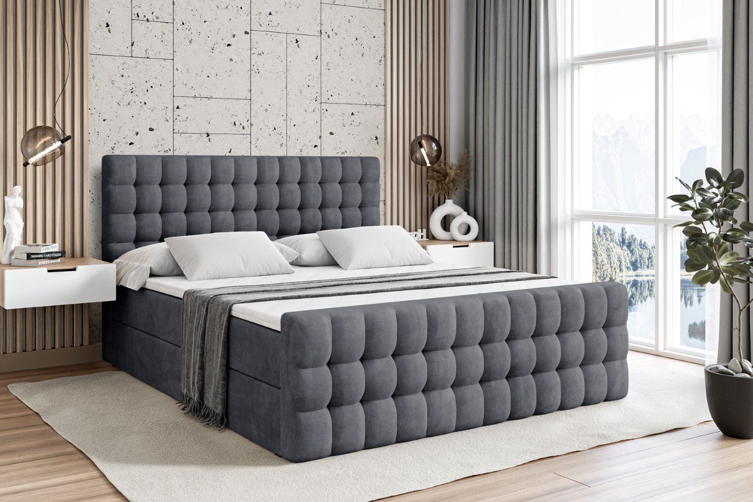 ALTDECOR Boxbett VIONE-Z (mit Matratze Lattenrost Topper Polsterbett mit Bettkasten Doppelbett), H4 Multipocket / H3 Bonellfederung, Springboxbett Boxspringbett