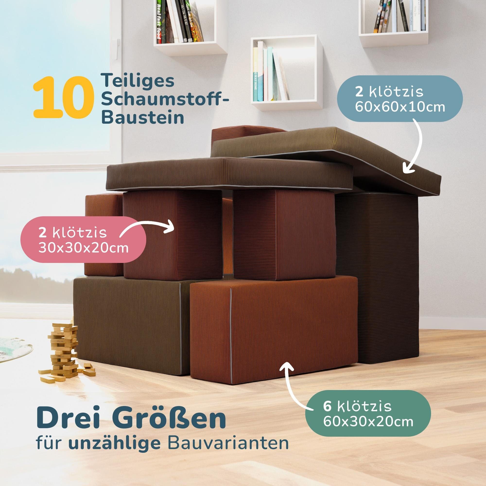 frankenschaum klötzis Spielsofa Set 10-teilig – Schaumstoff-Bausteine, Cord Spielbausteine, (Spielsofa-Set, 10 St)