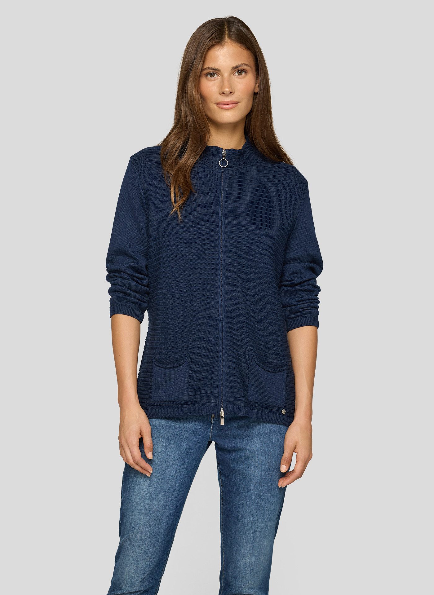 Rabe Strickjacke mit Reißverschluss und Stehkragen günstig online kaufen
