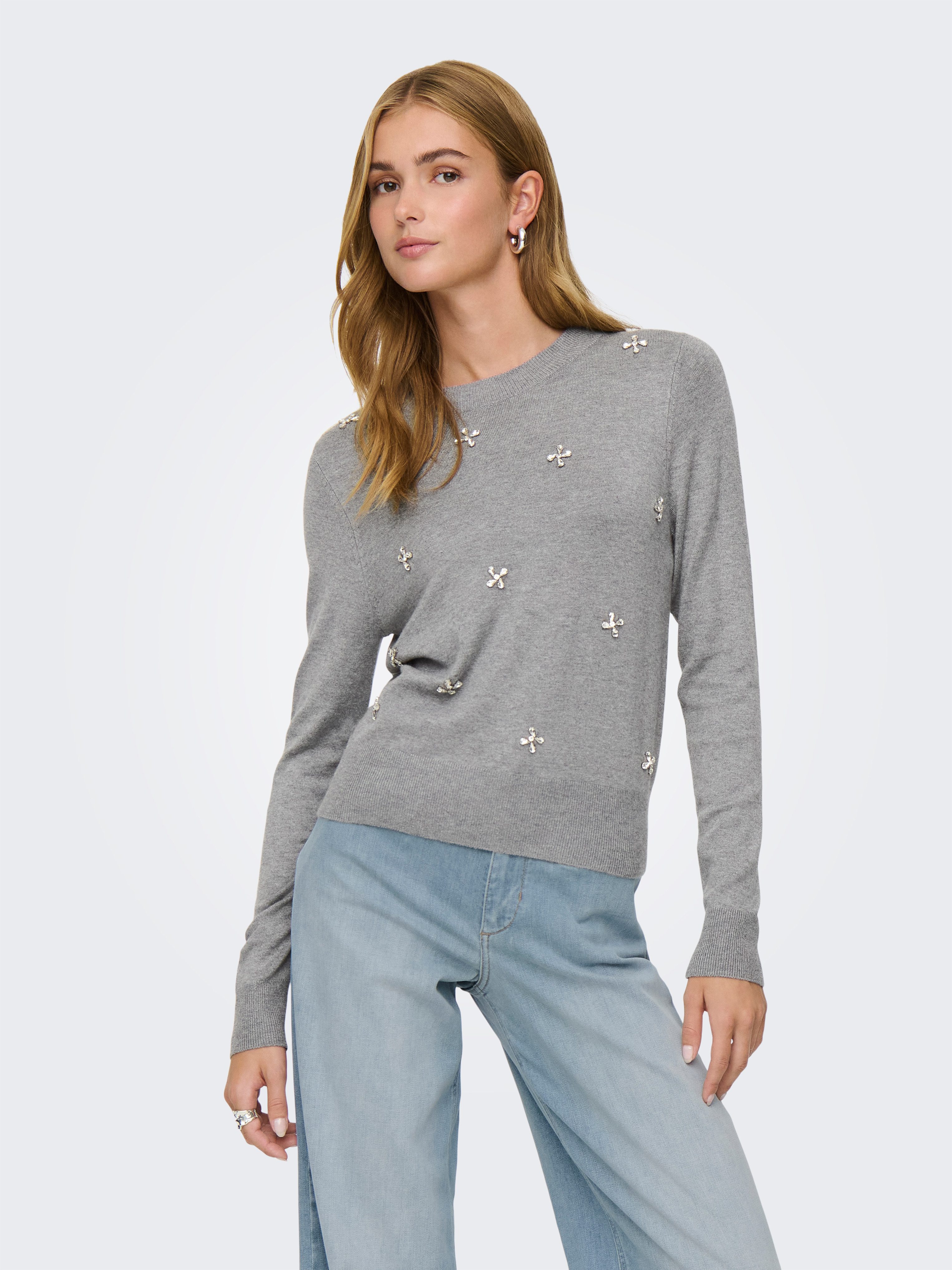 ONLY Rundhalspullover ONLVENICE LIFE LS BLING O-NECK CC KNT mit Strass-Stei günstig online kaufen
