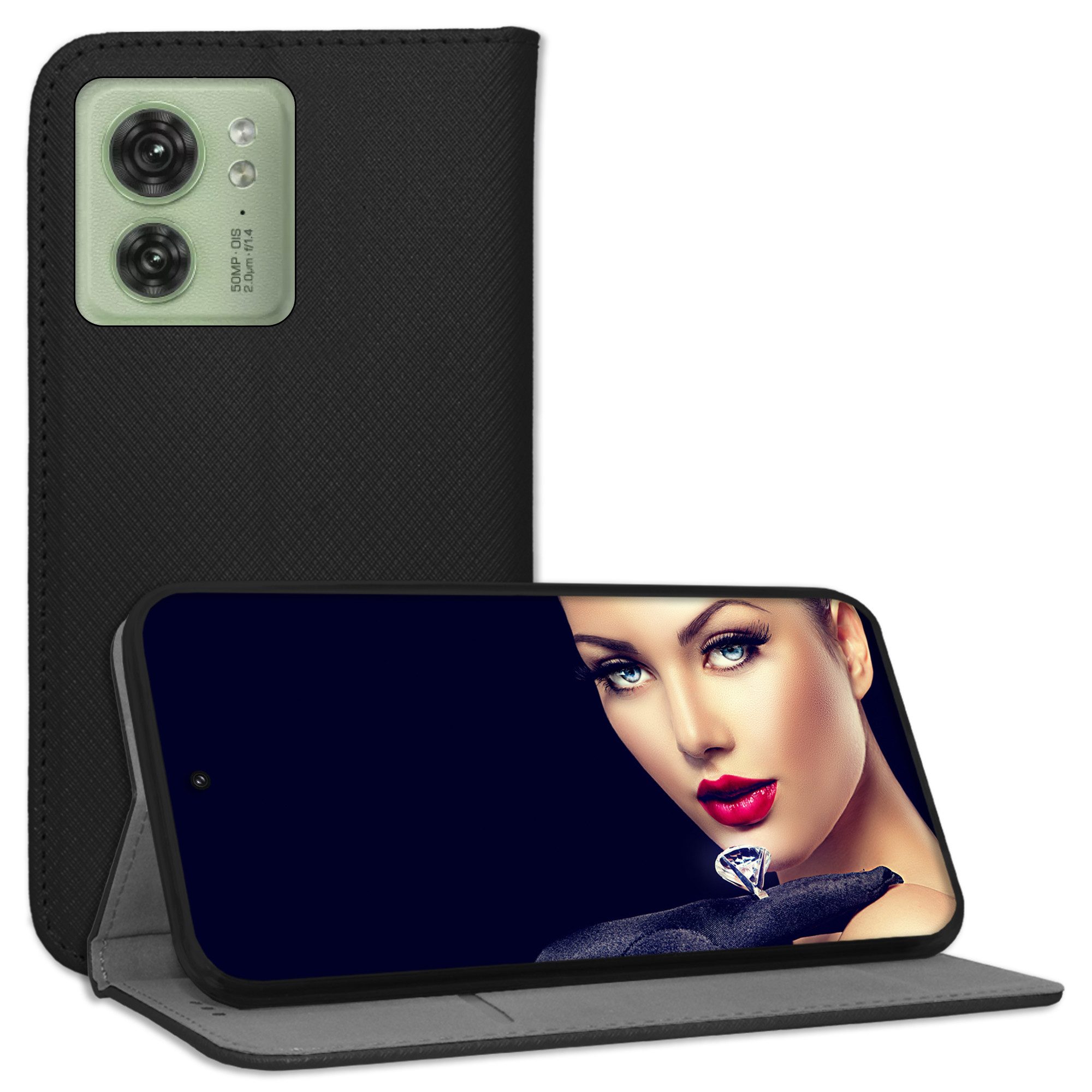 mtb more energy Smartphone-Hülle Smart Magnet für Motorola Edge 40 5G, Schwarz, Bookstyle Klapphülle Cover Wallet Case aus Kunstleder