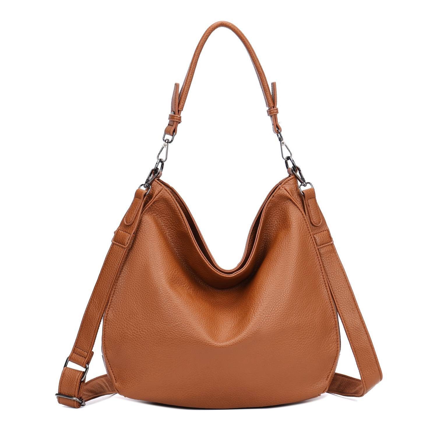 ITALYSHOP24 Schultertasche DAMEN TASCHE SHOPPER Hobo Cross Over Bag Reisetasche Umhängetasche, LEDER OPTIK Beuteltasche Cross body für Schule Reise Freizeit Urlaub