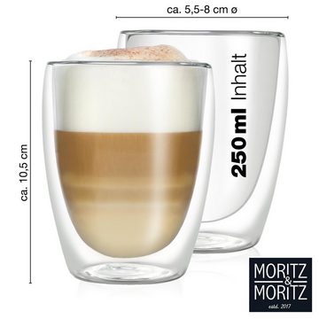 Moritz & Moritz Gläser-Set Moritz & Moritz Barista Torino 4 x 250 ml Doppelwand-Thermo-Gläser, Borosilikatglas, für Cappuccino Tee Heiß- und Kaltgetränke