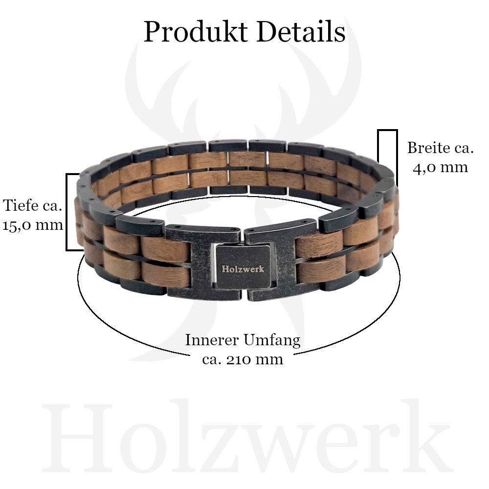 Holzwerk Edelstahlarmband Designer Holz Armband, Armkette Gliederarmband, Holz Unikate inkl. Armbandkürzer, ideal als Geschenk – Bild 5 von 5
