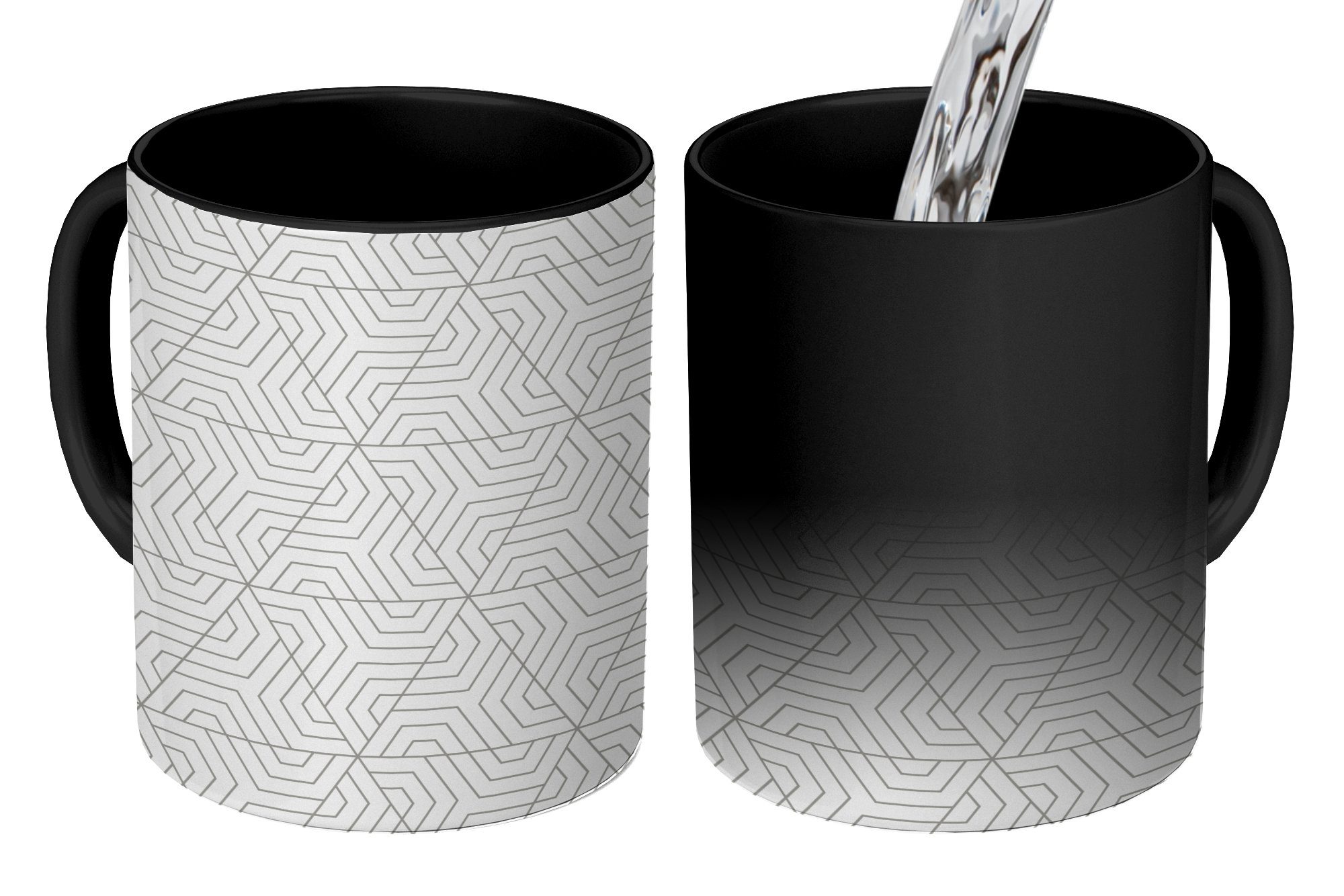 MuchoWow Tasse Abstrakt - Muster Geschenk Keramik, Dreieck, - Teetasse, - Entwurf Kaffeetassen, Farbwechsel, Zaubertasse