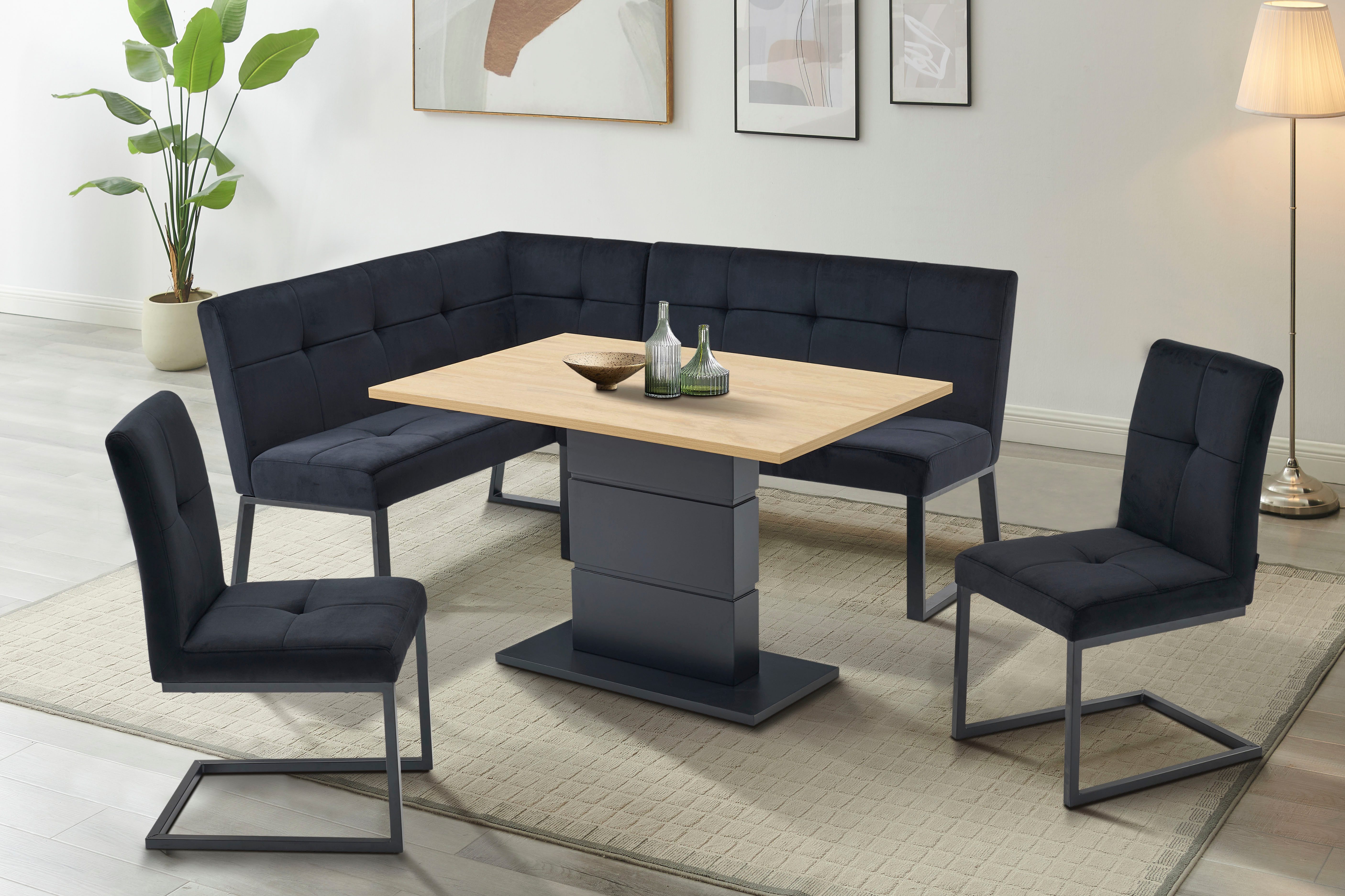 OTTO home Eckbank Geranie, Sitz -und Rücken gepolstert, Knopfheftung, zwei Bezugsstoffe, zwei Stofffarben, pulverbeschichtetes Metallgestell