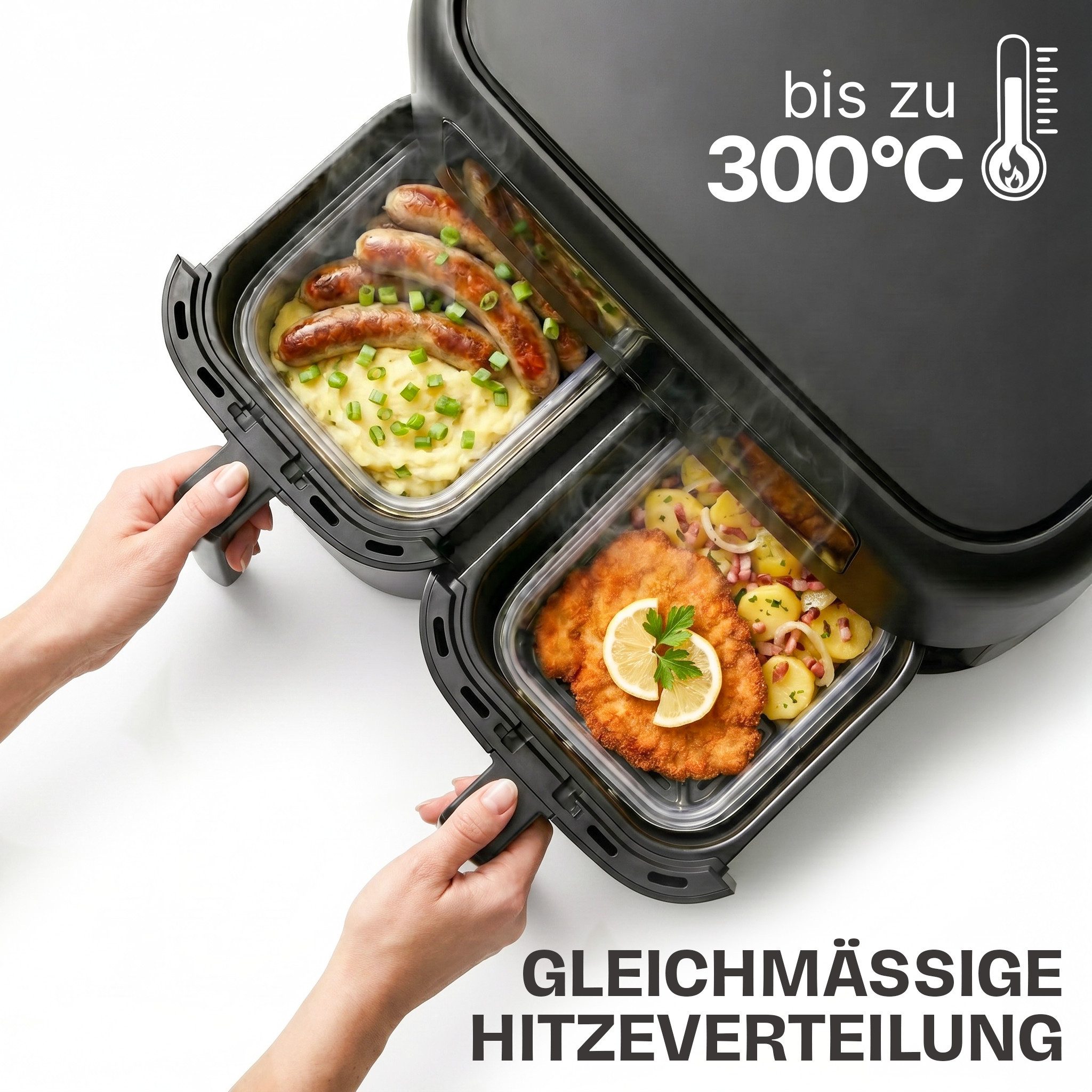 Lemontree Küchenmaschinen Zubehör-Set Glasbehälter für Airfryer –Airfryer Zubehör BPA-frei spülmaschinenfest, Zubehör für Alle gängigen Airfryer, Heißluftfritteusen, Mikrowellen, Öfen & Gefrierschränke, Vorratsdosen Set hitzebeständig bis 300°C - Ersatz für Silikonform