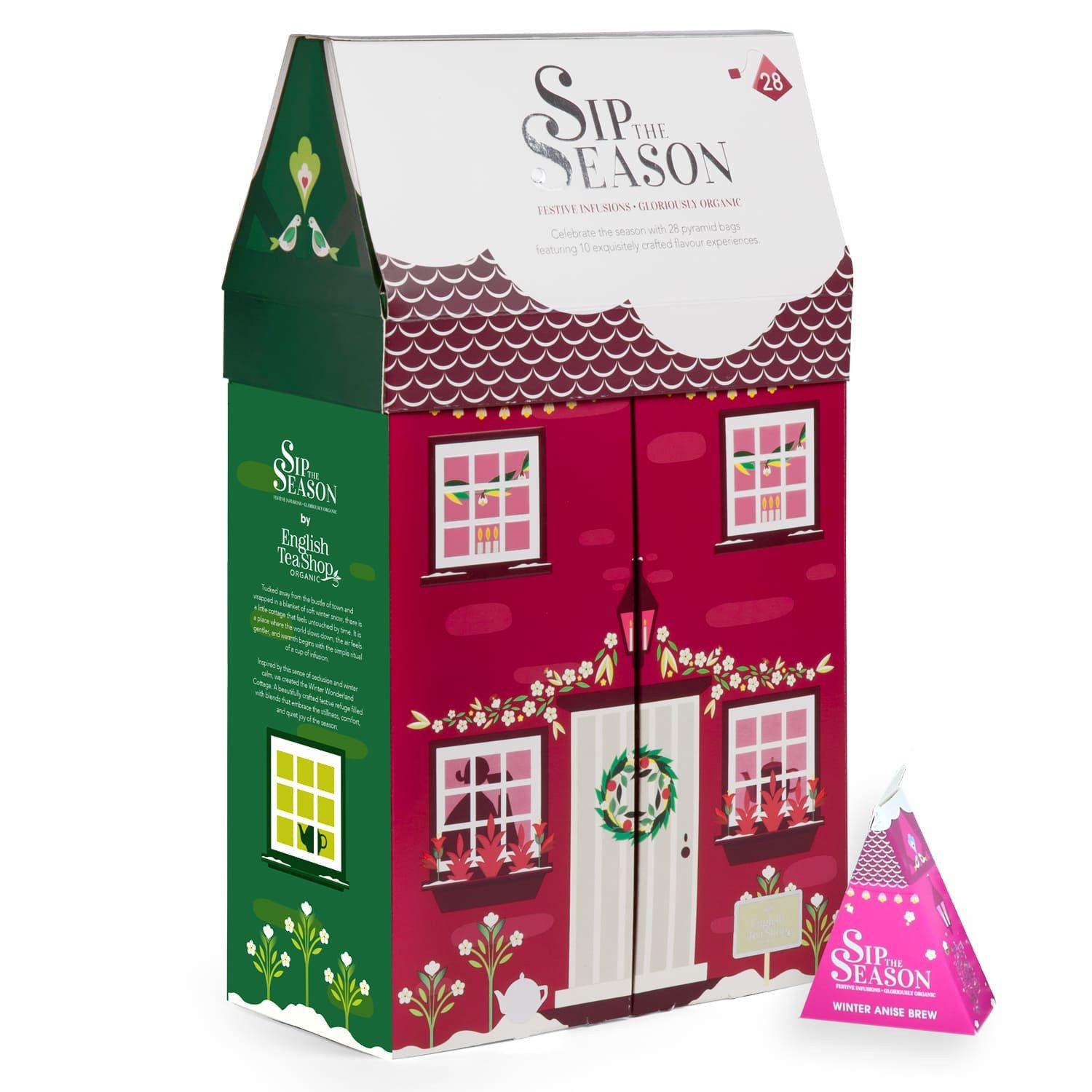 English Tea Shop Tee ETS- Tee-Geschenkset "Winterhaus" BIO, 10 Sorten, 28 Pyramidenbeutel, wärmende Wintertees