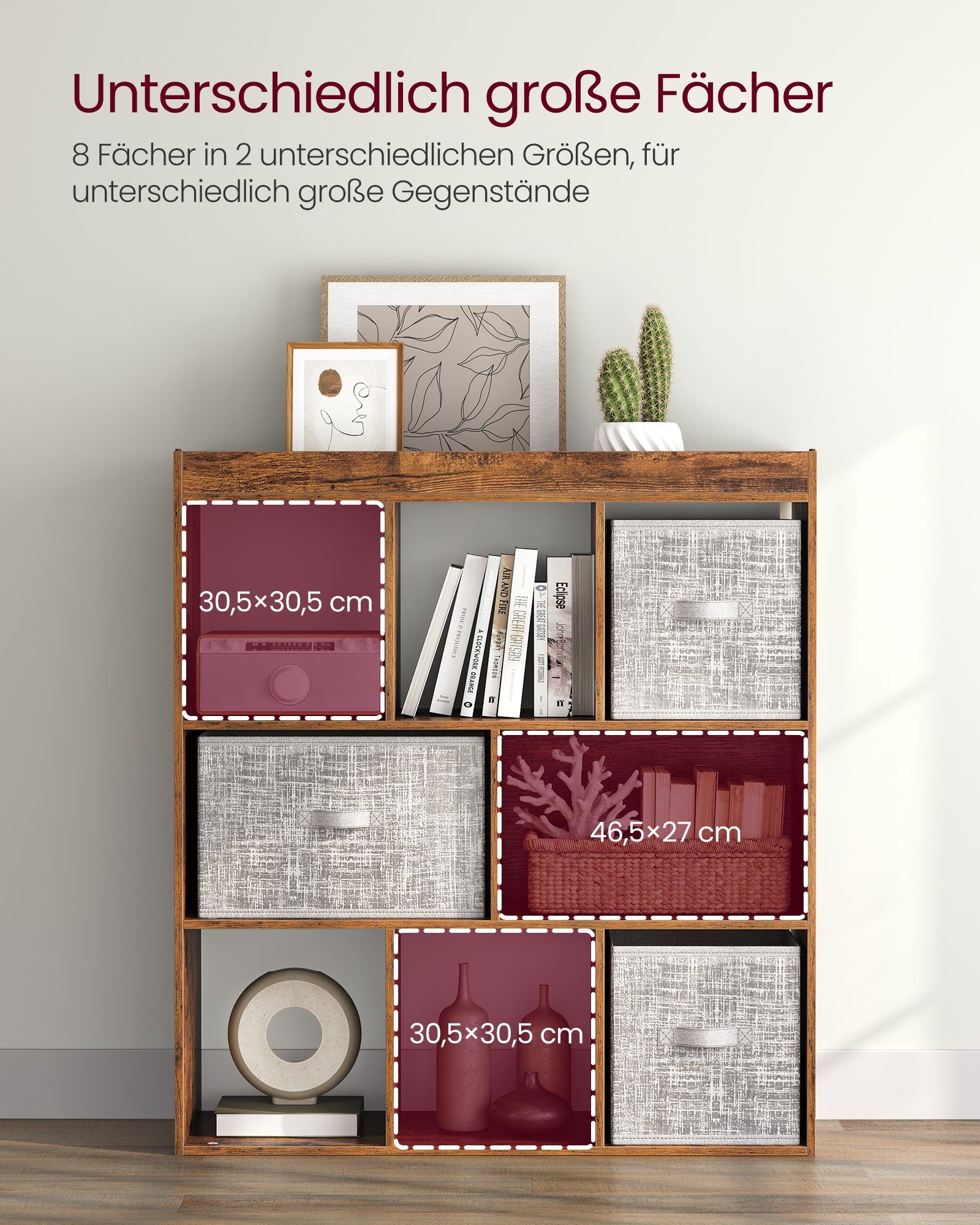 VASAGLE Bücherregal, Regal, Würfelregal, Standregal, 8 offene Fächer