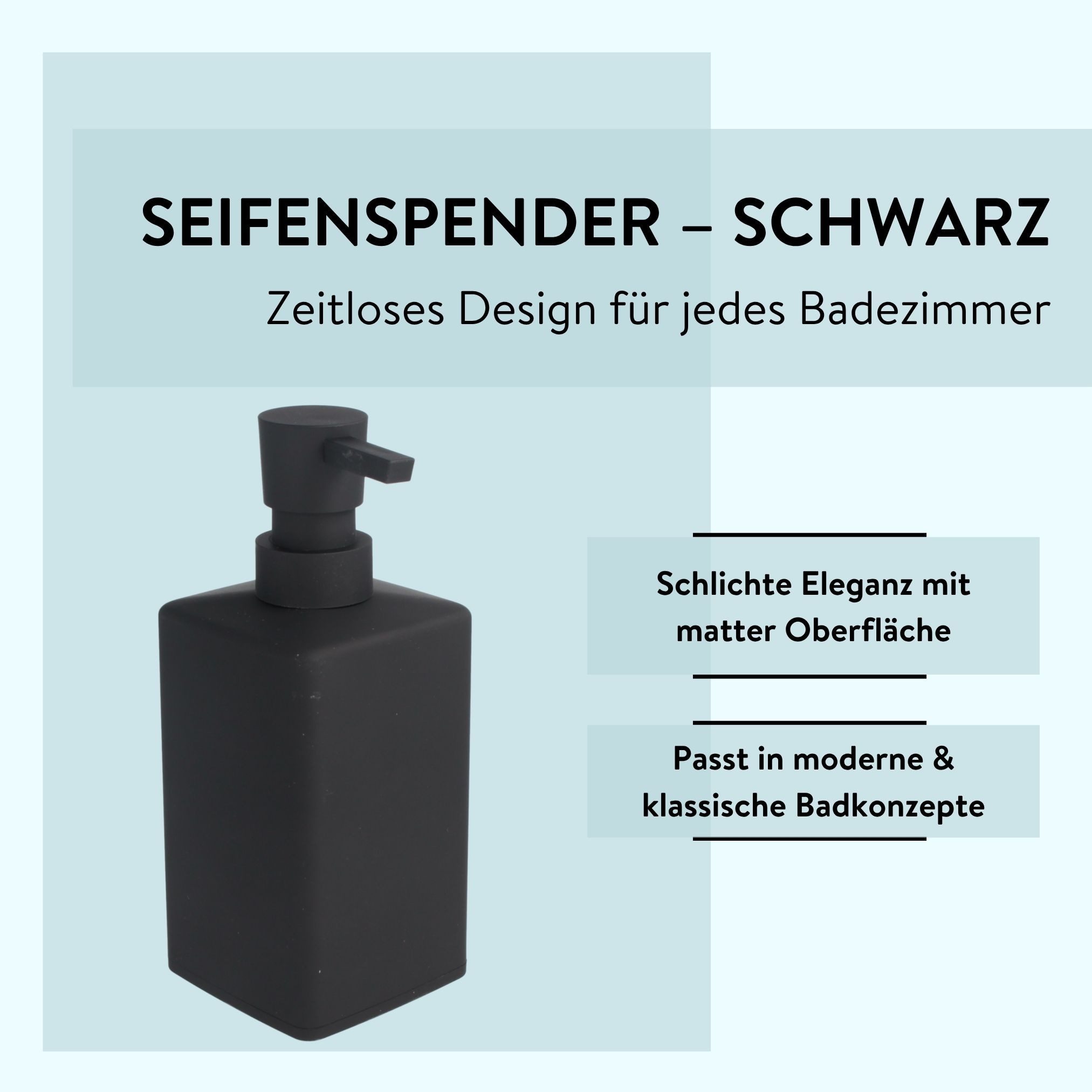 PARSA Beauty Seifenspender Essential Seifenspender Rubber Look, mattes Schwarz & Moderne Eleganz