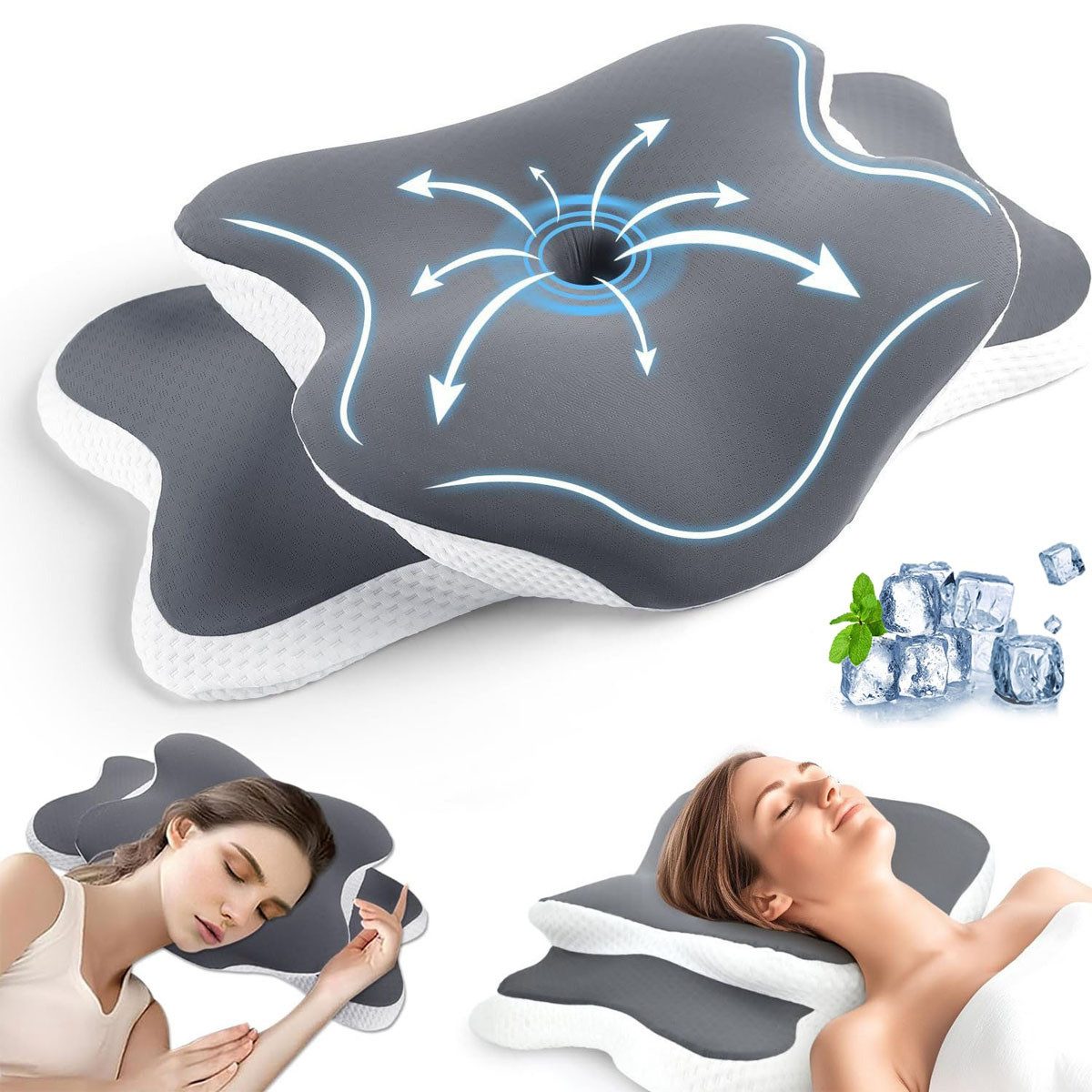 SURFOU Kopfkissen Seitenschläferkissen, Nackenstützkissen, Orthopädisches kissen, Füllung: Memory-Foam, Seitenschläfer, Bauchschläfer, Rückenschläfer, bequemes Kopfkissen, stützendes Nackenkissen, ergonomisches Seitenschläferkissen mit zwei Höhen, 6-Zonen