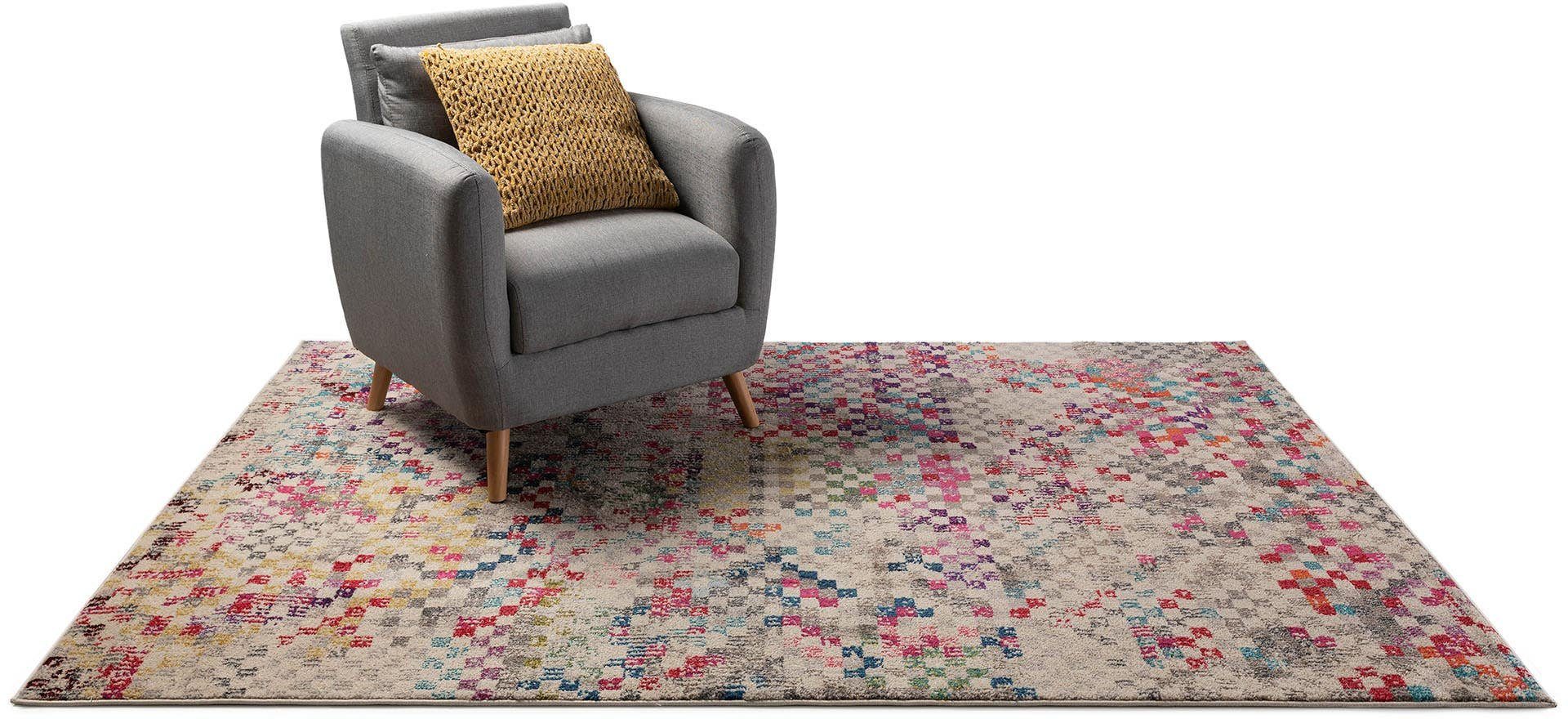 benuta Teppich Casa, rechteckig, Höhe: 11 mm, Teppich Wohnzimmer, Esszimmer, Schlafzimmer, Flur, Farbenfroh, Retro