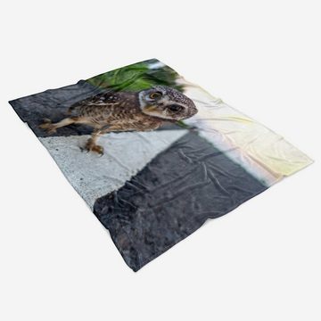 Sinus Art Handtücher Handtuch Strandhandtuch Saunatuch Kuscheldecke mit Tiermotiv kleine Eule am Str, Baumwolle-Polyester-Mix (1-St), Handtuch