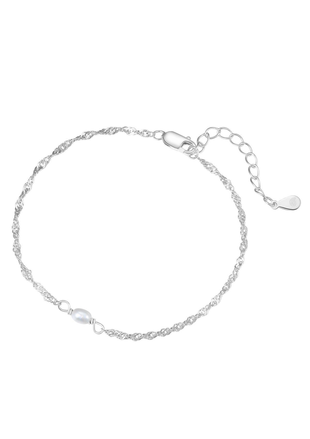 Hey Happiness Perlenarmband mit weißer Süßwasserperle, Zarte 925 Silber Damen Armkette, 18K Vergoldet