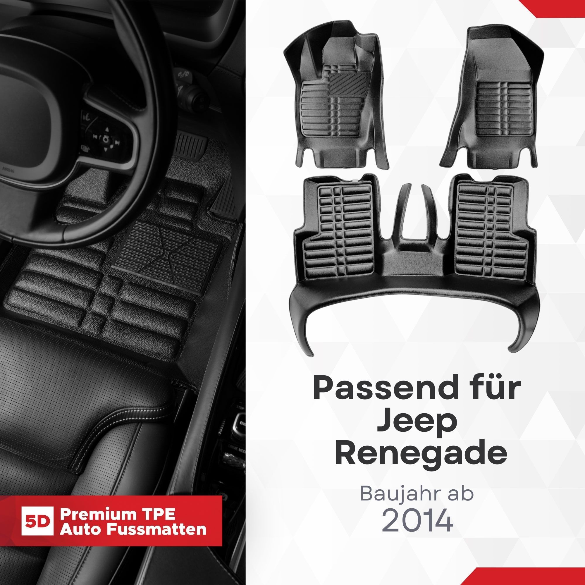 fussmattenprofi.com Auto-Fußmatte 5D Premium Auto Fußmatten TPE Set passend für Jeep Renegade ab 2014 (1 St), für Jeep Jeep Renegade