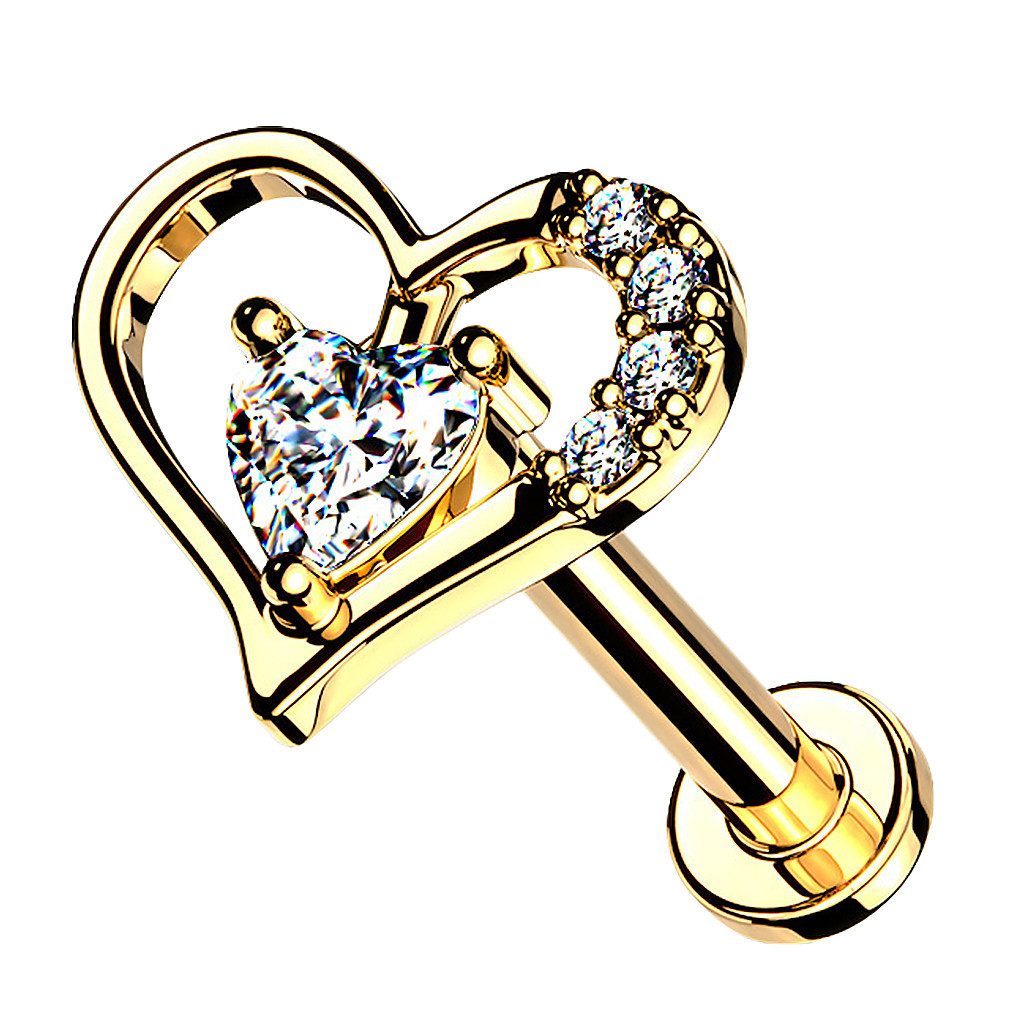 Taffstyle Piercing-Set Labret Piercing Stecker flach Kristall Herz Innengew günstig online kaufen