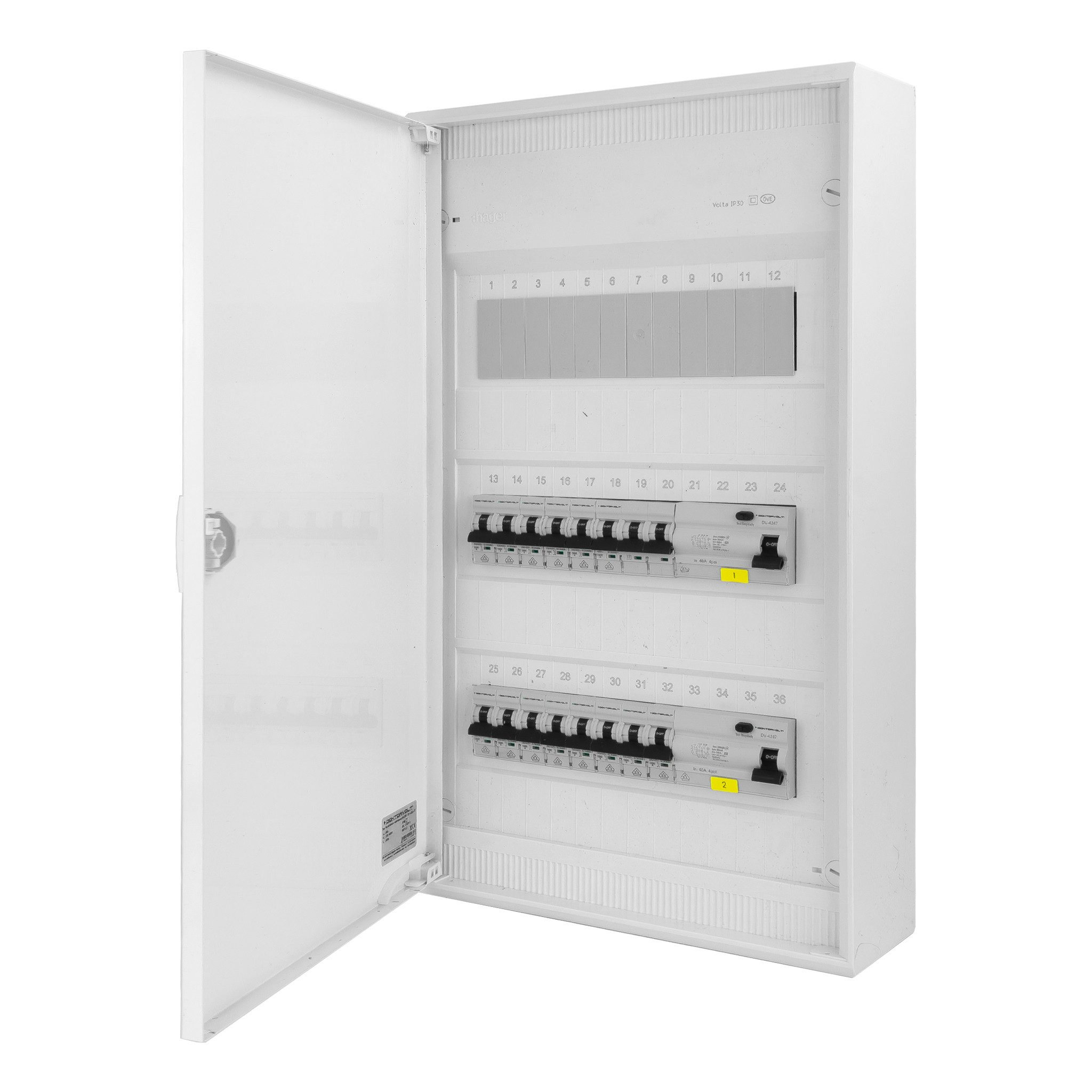 Doktorvolt Stromverteiler Sicherungskasten Hager Aufputz 14xMCB 2xRCCB 3x12 Verteilerschrank VDE