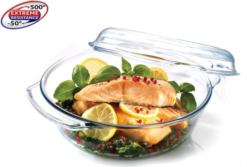 Sendez Backform Auflaufform 2,4 L mit Deckel Glasbräter Borosilikatglas Rund