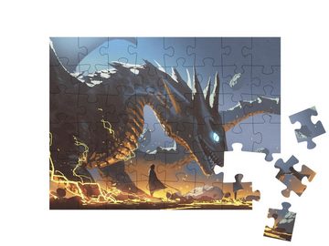 puzzleYOU Puzzle Frau greift nach dem Drachen, Fantasieszene, 48 Puzzleteile, puzzleYOU-Kollektionen Drache, Fantasy, Tiere aus Fantasy & Urzeit