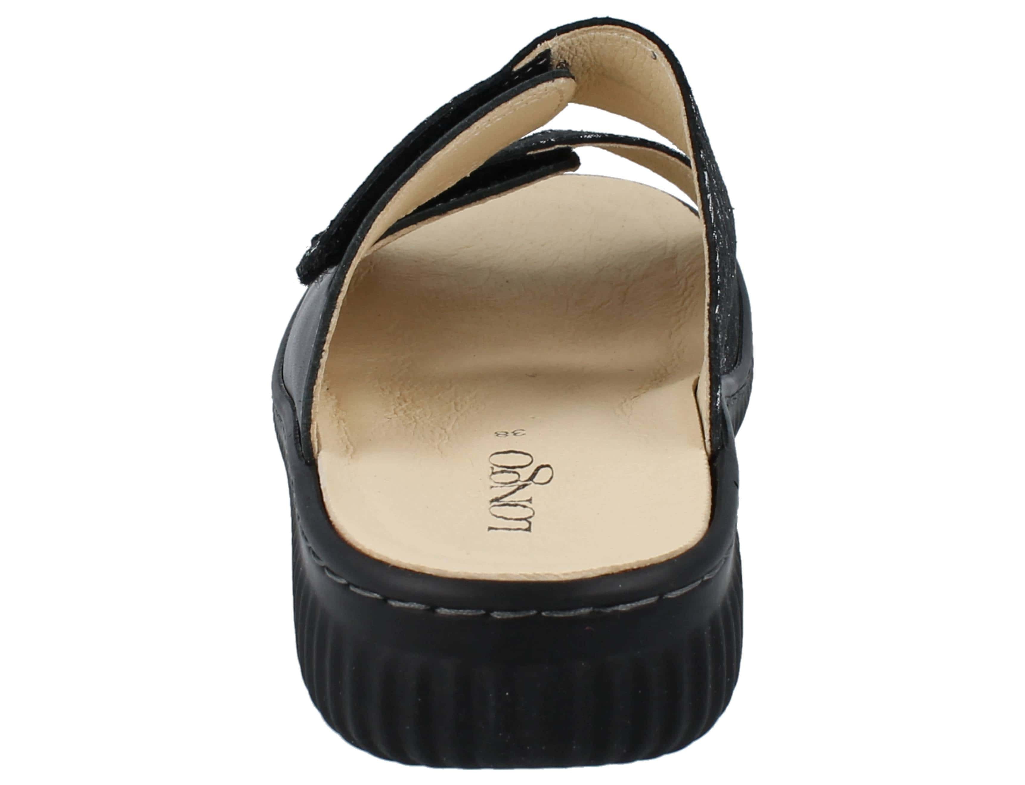Longo LONGO Damen Pantolette schwarz silber bedrucktes Glattleder - Größe: Pantolette Wechselfußbett