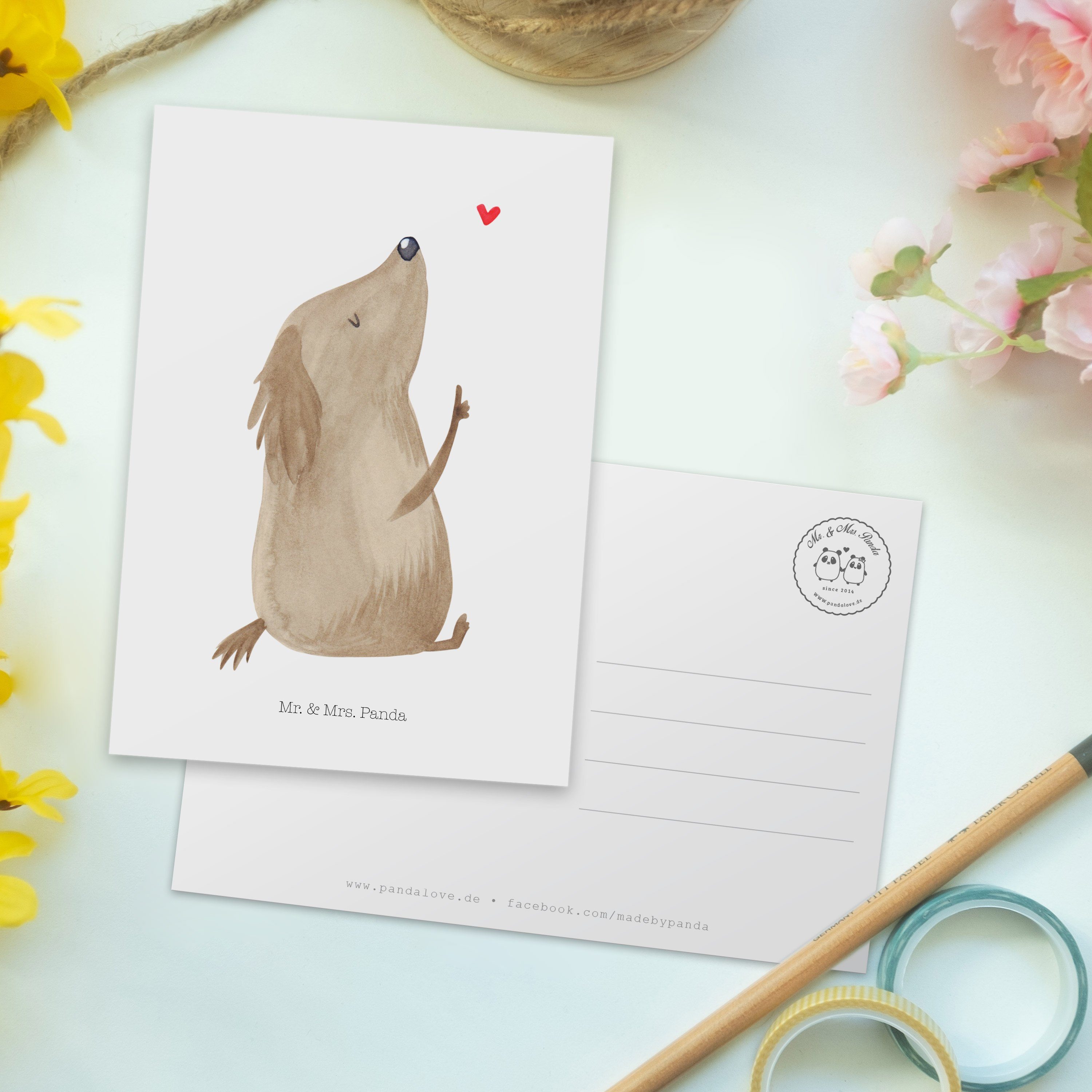 Weiß & - Panda - Mrs. Geschenk, Mr. Tierliebhaber, Liebe Hundeliebe, Ansich Postkarte Herz, Hund