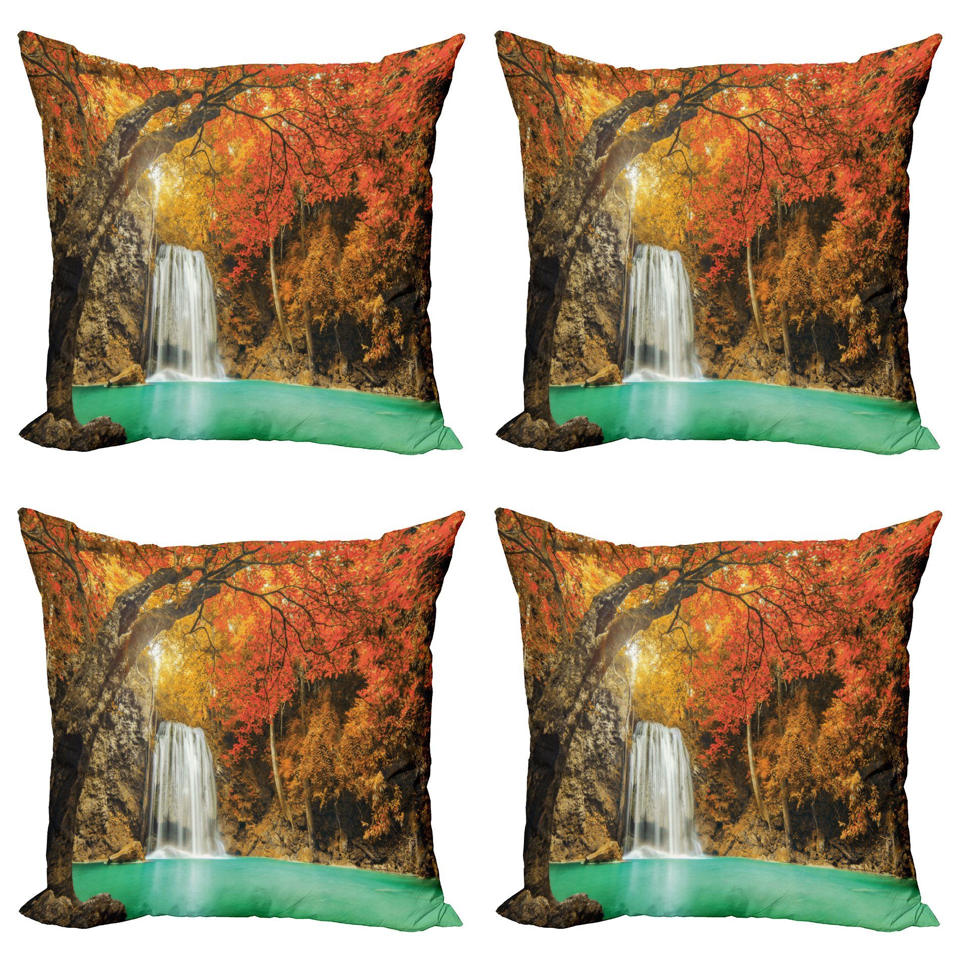 (4 Digitaldruck, Doppelseitiger Wasserfall Herbst Abakuhaus Kissenbezüge Wald Modern Stück), Accent Natur