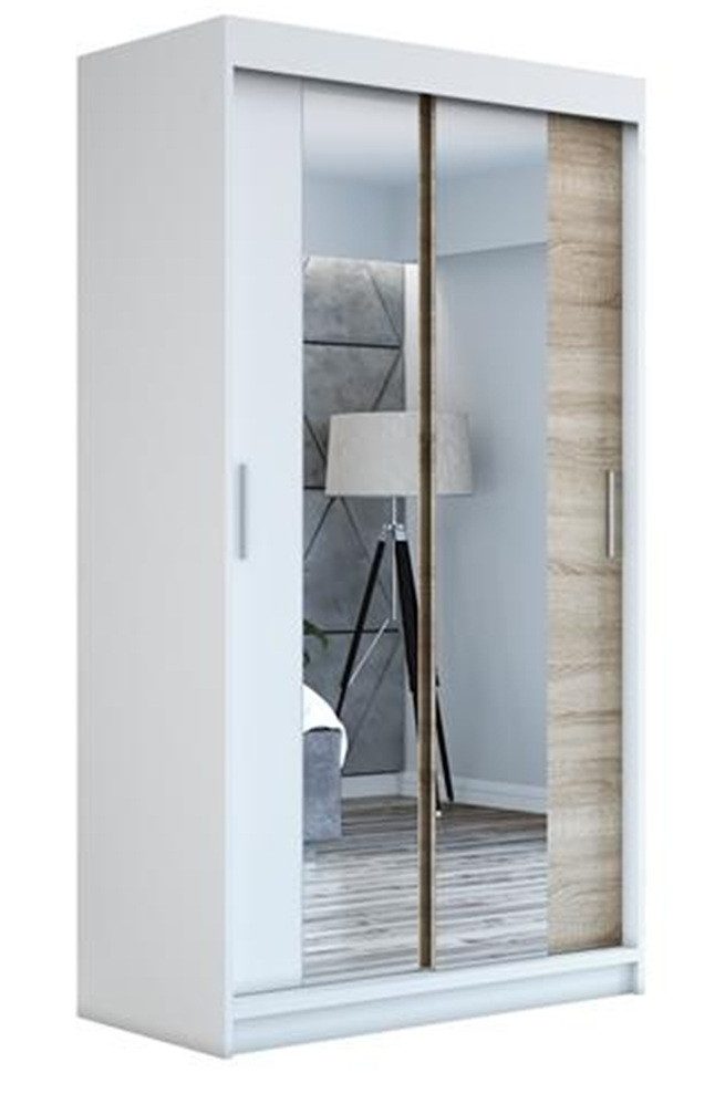 A&J MöbelLand GmbH Schiebetürenschrank NEO 2-türig Schrank mit Spiegel (TOP ANGEBOT! Geräumiger Schrank mit viel Stauraum:6 Regalen und 1 Kleiderstange – -ideal zur Aufbewahrung von Kleidung und Accessoires. TOP PRODUKT! Farbe und Größe (120 cm, 160 cm, 180 cm) zur Auswahl -wählen Sie das ideale Modell für Ihr Schlafzimmer!, Kleiderschrank mit Regalen) Breite: 120 cm, Höhe: 215 cm, Tiefe: 59,5 cm