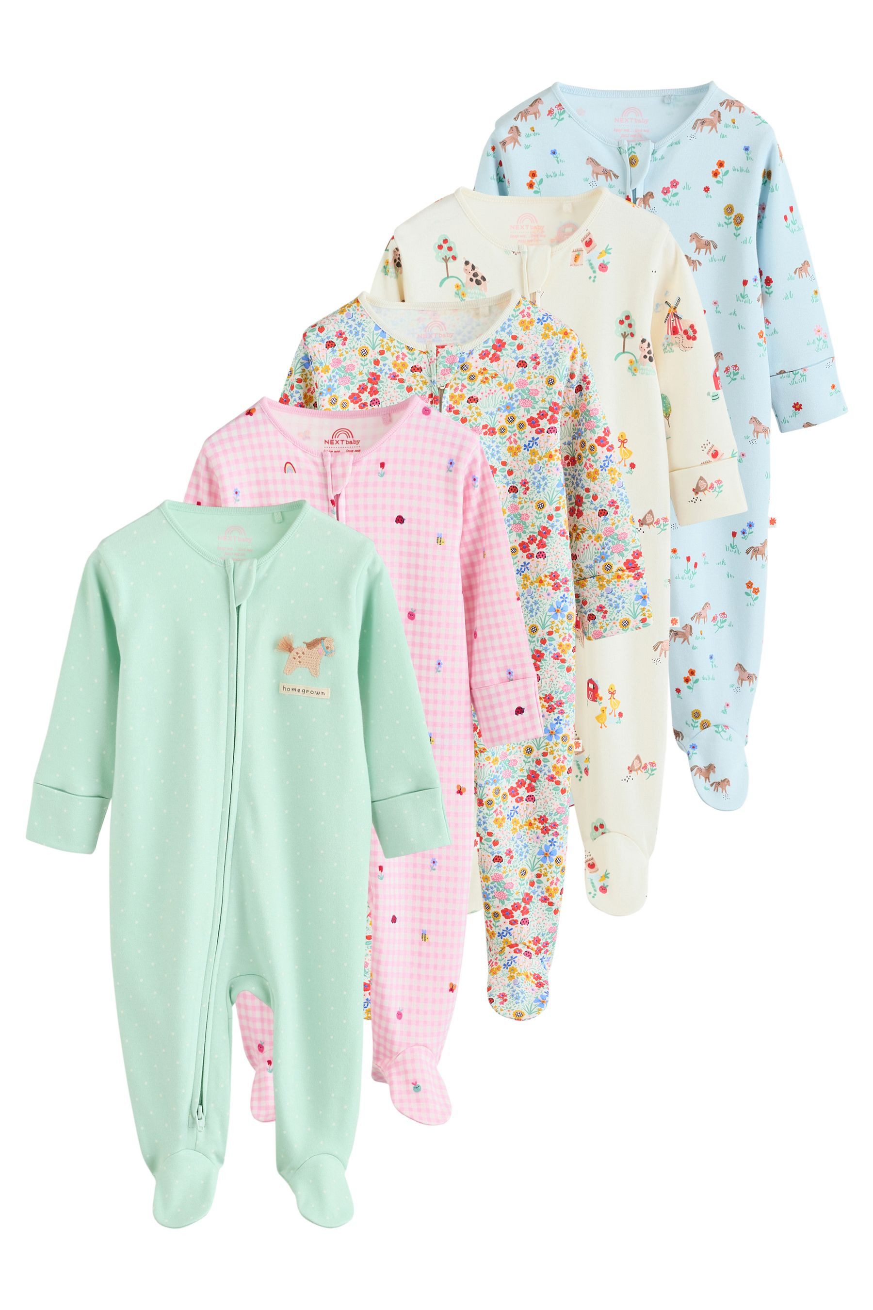 Schlafoverall Babyschlafanzüge mit Zweiwege-RV, 5er-Pack