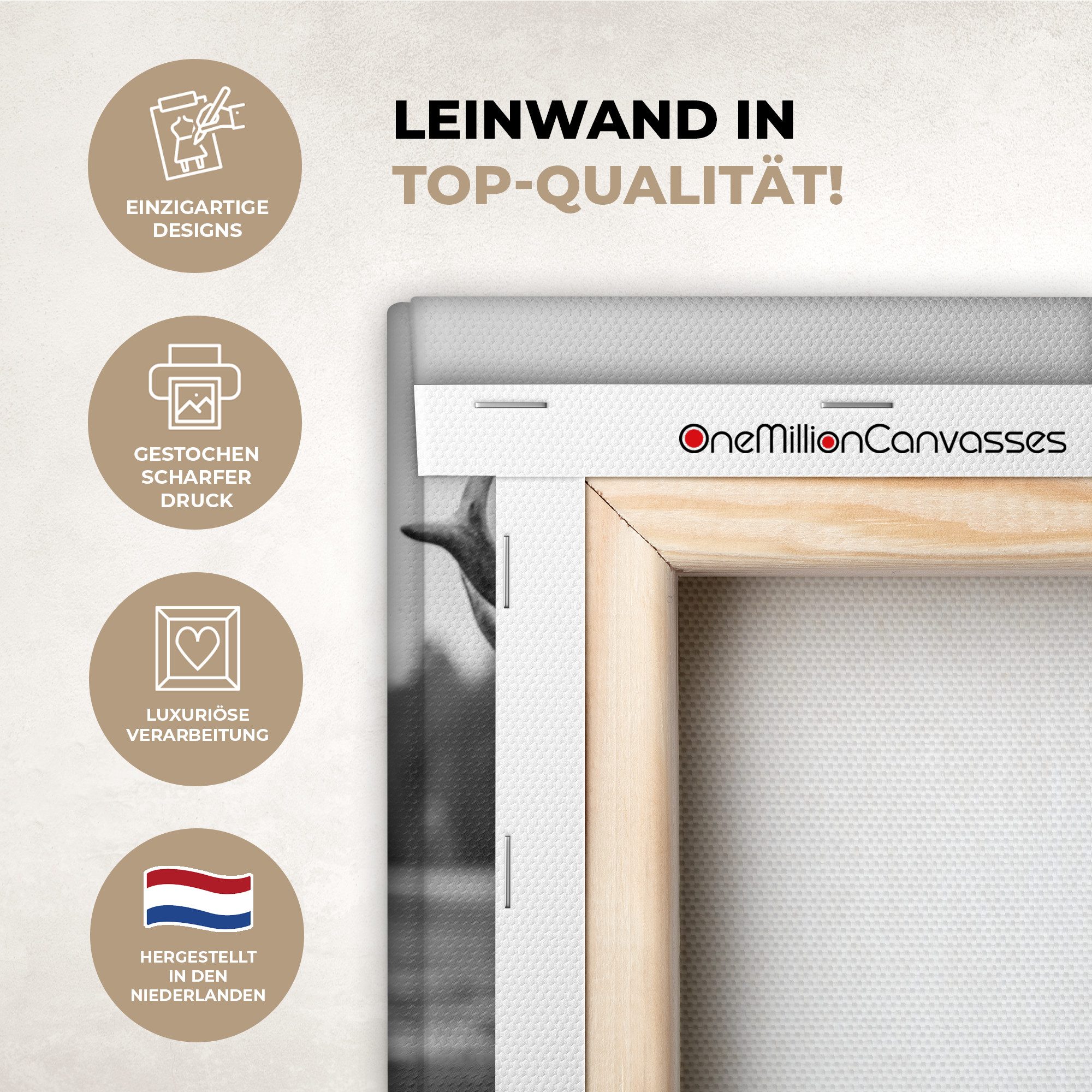 OneMillionCanvasses® Leinwandbild Tiere - Hirsch - Geweih - Schwarz und weiß - Natur, Fotodruck (1 St), Wandbild, Deko Schlafzimmer Wohnzimmer Flur 20x20 cm