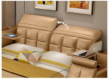 JVmoebel Sofa Funktion Bett Doppelbett Lederbett Betten Leder Ehe USB LED Sofort