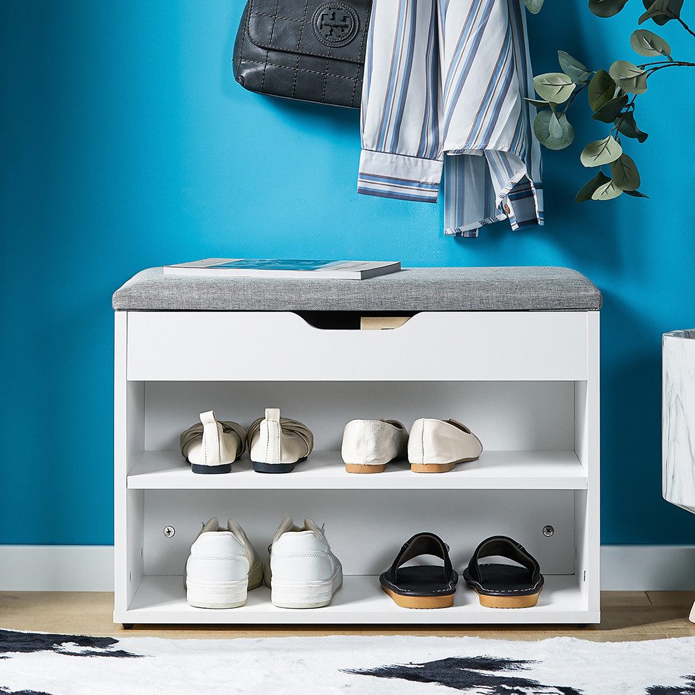 SoBuy Wandgarderobe FSR25-HG+FRG48-W, Flurset Flurmöbel Schuhbank mit Sitzfläche Wandgarderobe