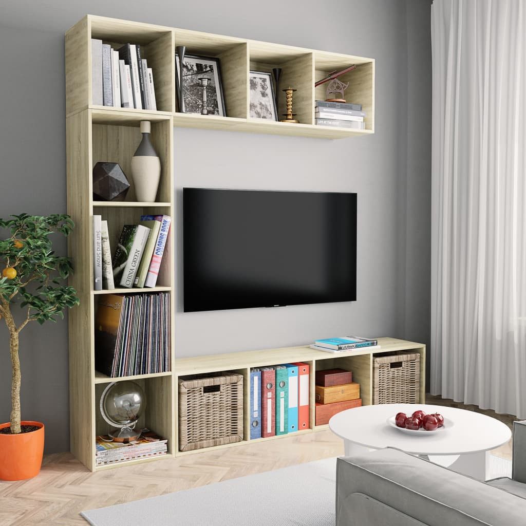 furnicato Bücherregal Bücherschrank und TV-Schrank Set 180x30x180 cm Sonoma-Eiche, 3-tlg.
