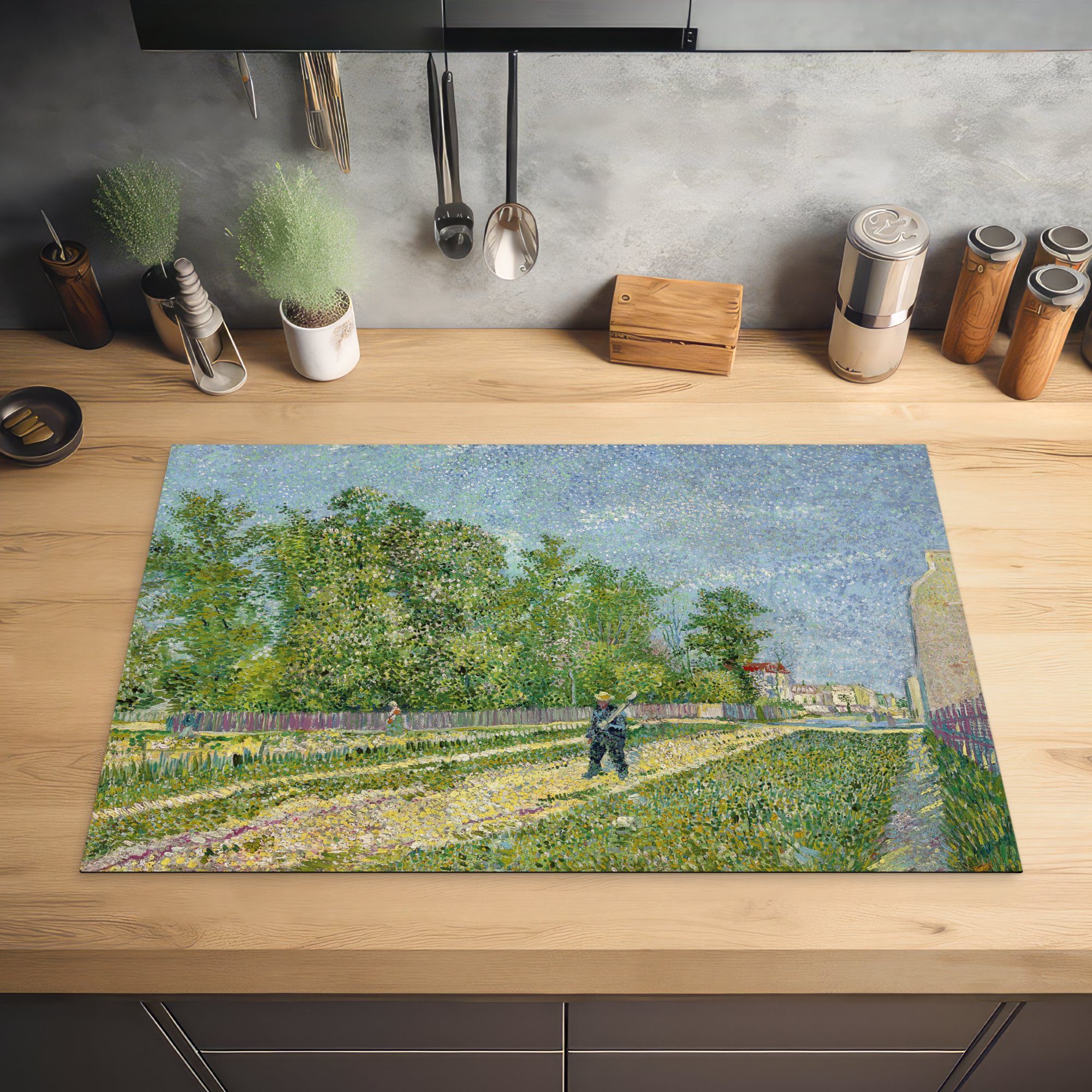 81x52 küche, Gogh, für die Schutz (1 Ceranfeldabdeckung Induktionskochfeld tlg), Vororte Paris van MuchoWow cm, Herdblende-/Abdeckplatte - Vincent Vinyl, von