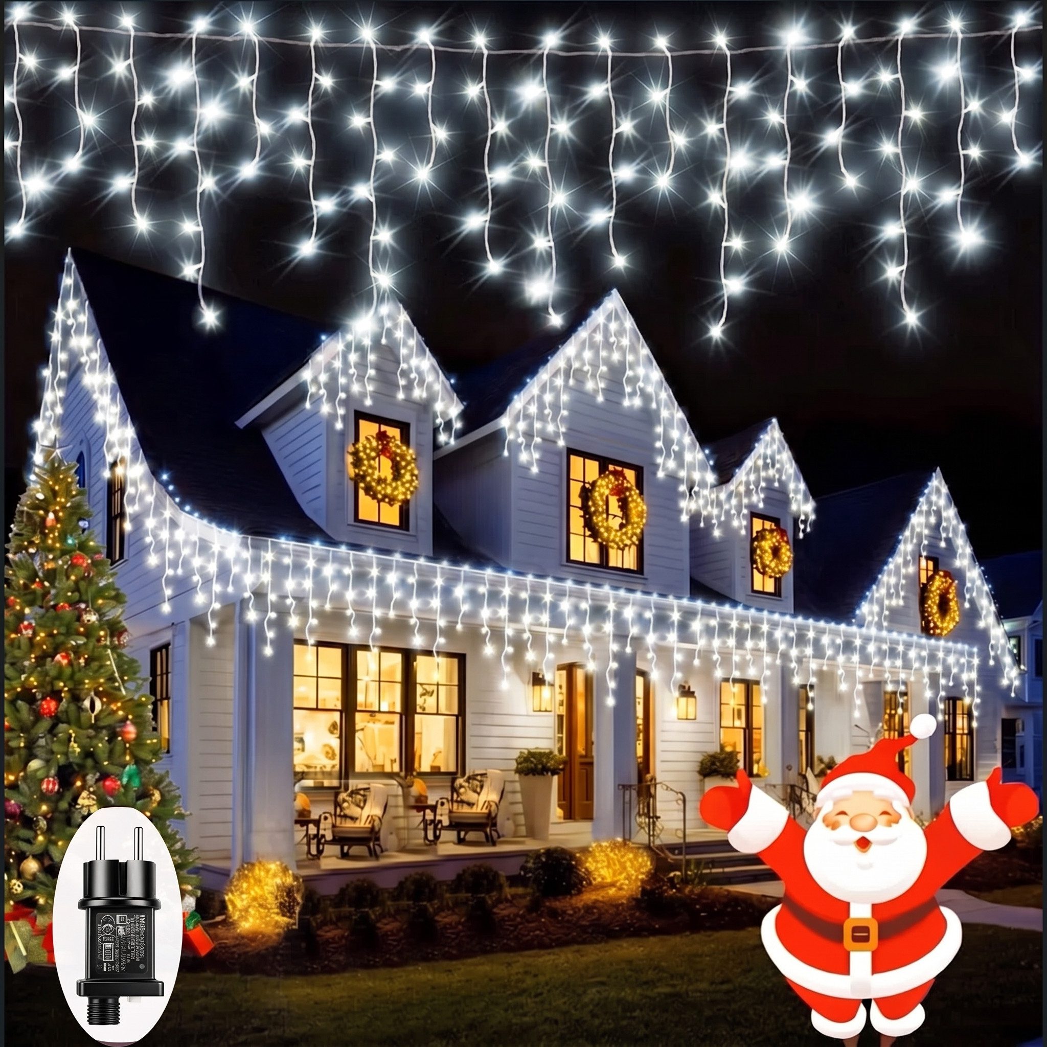 oyajia LED-Lichterkette 5–15m LED Eiszapfen Lichterkette für Außen, 8 Modi Weihnachtsdeko 31V, LED Lichtervorhang Timer, Memory-Funktion, für Weihnachten, Gartendeko
