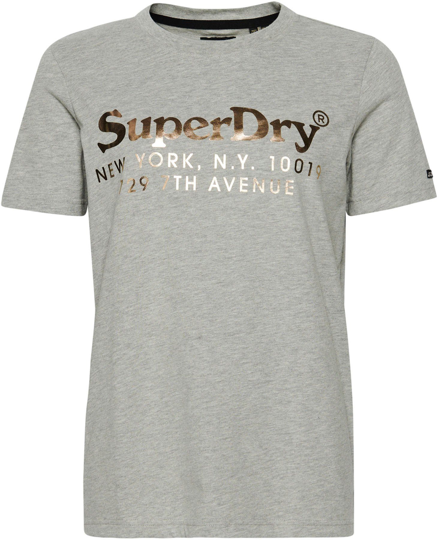 Superdry Kurzarmshirt mit Metallic grau Print