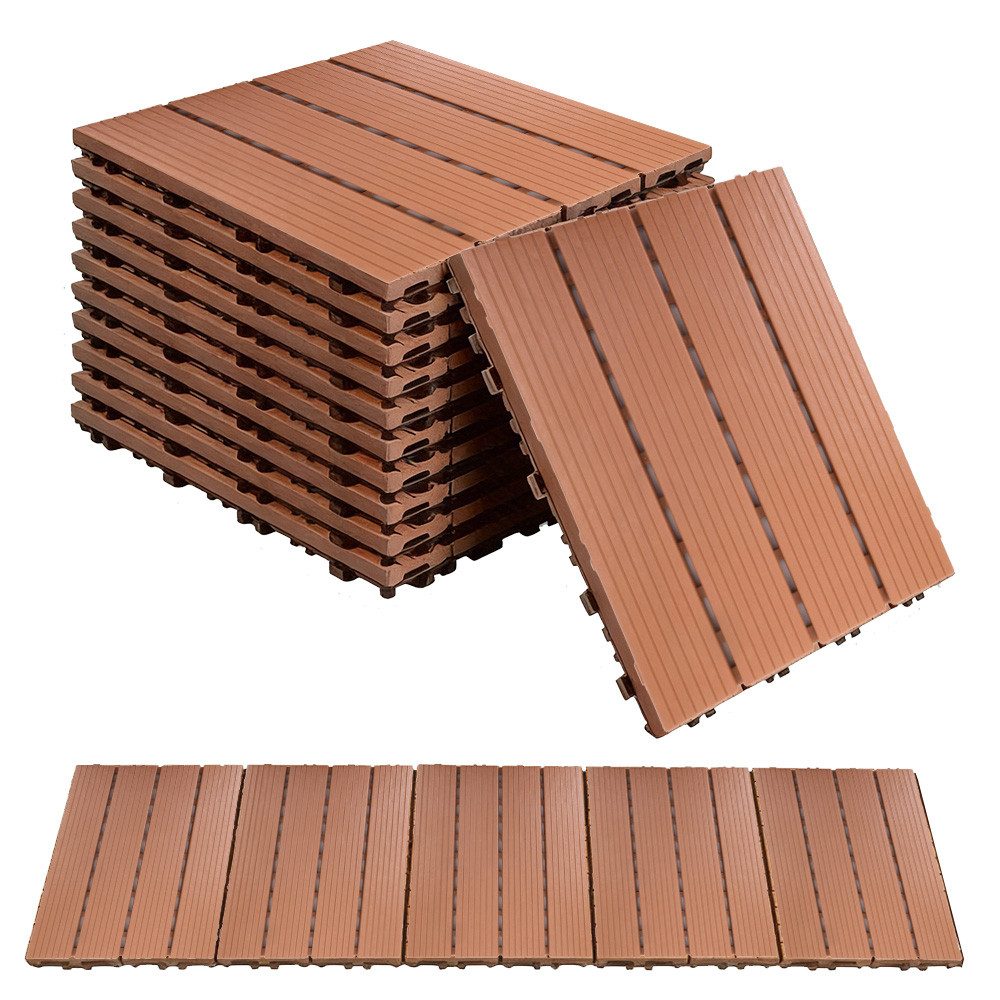 PFCTART Terrassendielen Terrassenfliesen mit Klicksystem, Kunststoff Bodenfliesen, 4,09 m², BxL: je 30.48x30.48 cm, 20 mm Stärke, (Set, 44-St., 30,48×30,48 cm, für Balkon, Terrasse, Garten & Innenbereich), Einfache Installation, wetterfest & pflegeleicht, Rutschfest