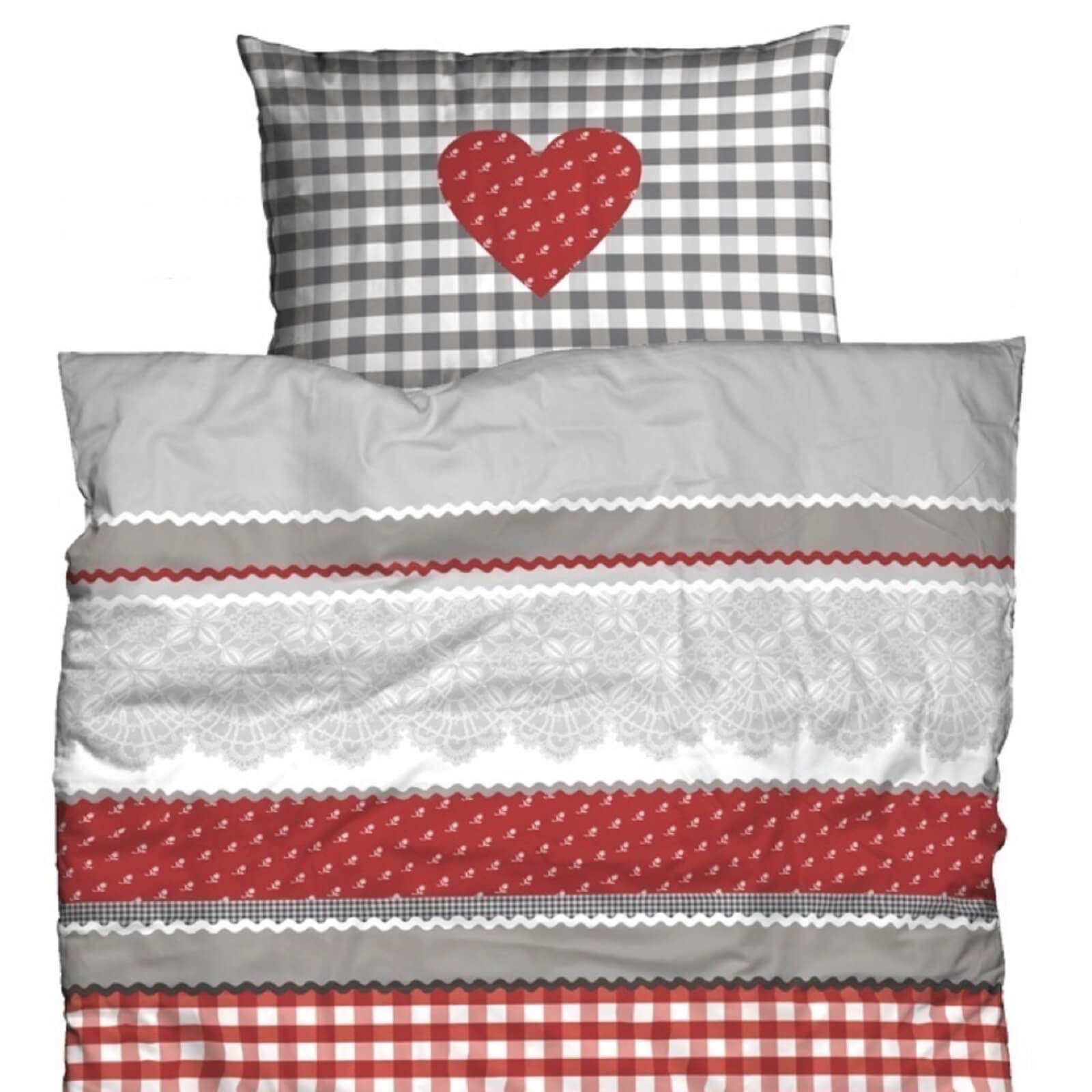 CASATEX Bettwäsche Herz Karo, Biber, 2 teilig, Landhausstil, Winter, kariert