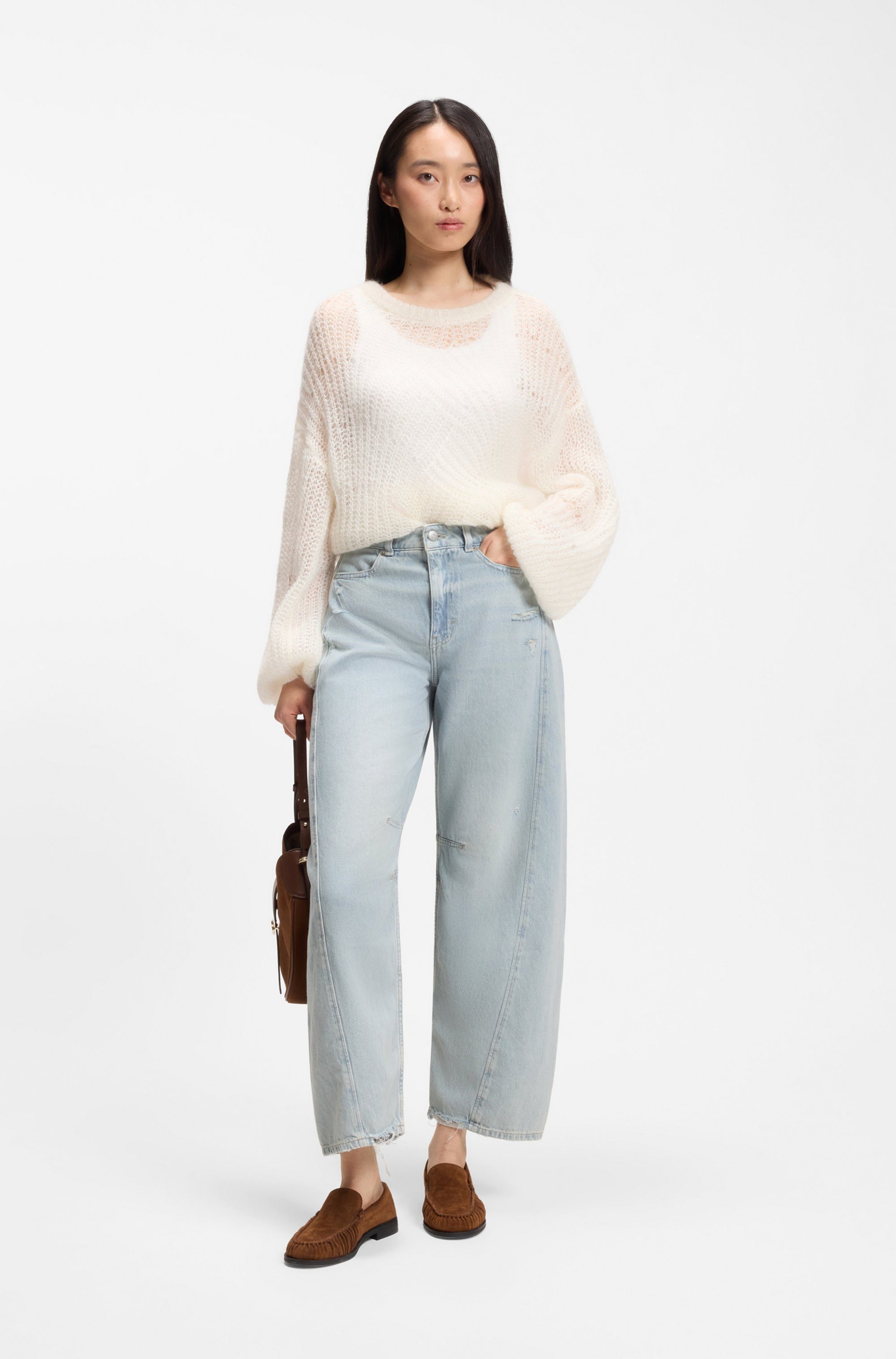 BOSS ORANGE High-waist-Jeans BALOON HR 1.0 Premium Damenmode mit Abnähern, Destroyed-Effekte