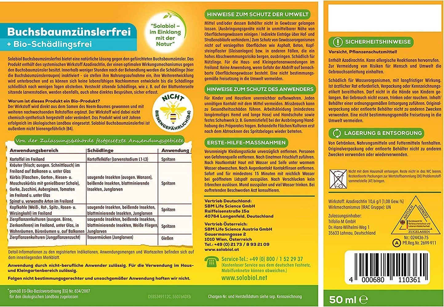 Solabiol Insektenvernichtungsmittel Buchsbaumzünslerfrei Solabiol 50 ml