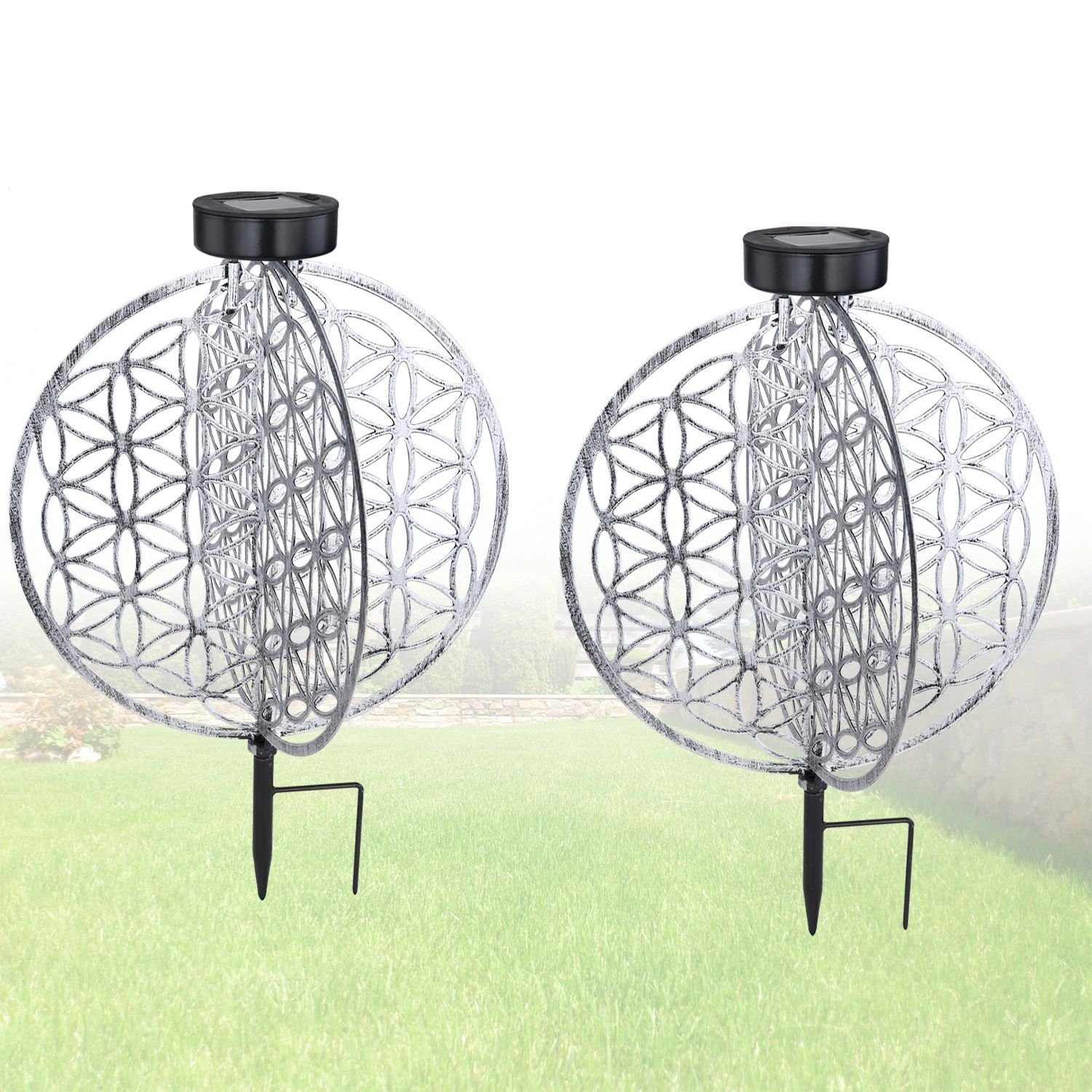 LED Solarlampe 2er Garten bmf-versand Solarleuchte 30cm Außen Solarleuchte Scheibe Set
