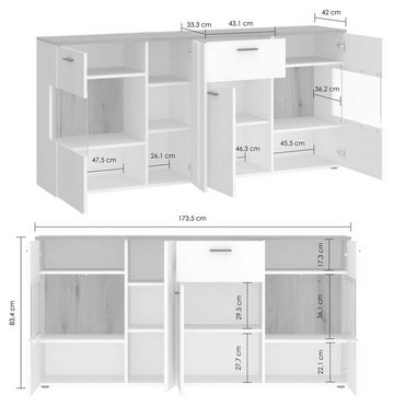 Feldmann-Wohnen Sideboard Dalano (Dalano, 1 St., Sideboard), 174x42x83cm Evoke Eiche weiß mit Schublade und Türen