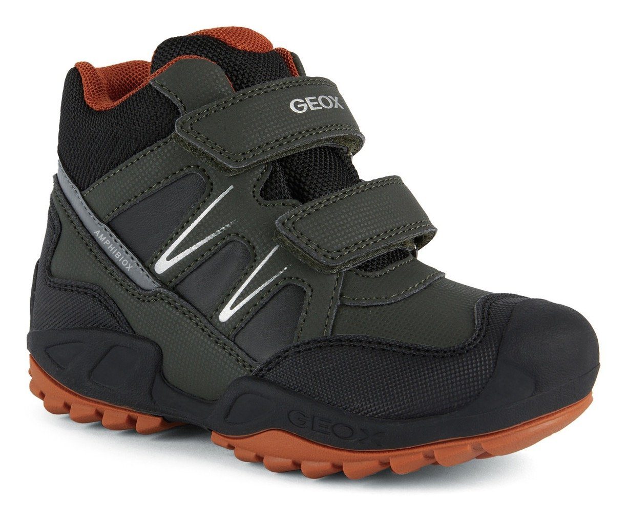 Geox J NEW SAVAGE BOY B A Klettstiefel mit Geox-Amphibiox Ausstattung,  Stiefel mit gepolstertem Schaftrand und Kontrastbesatz