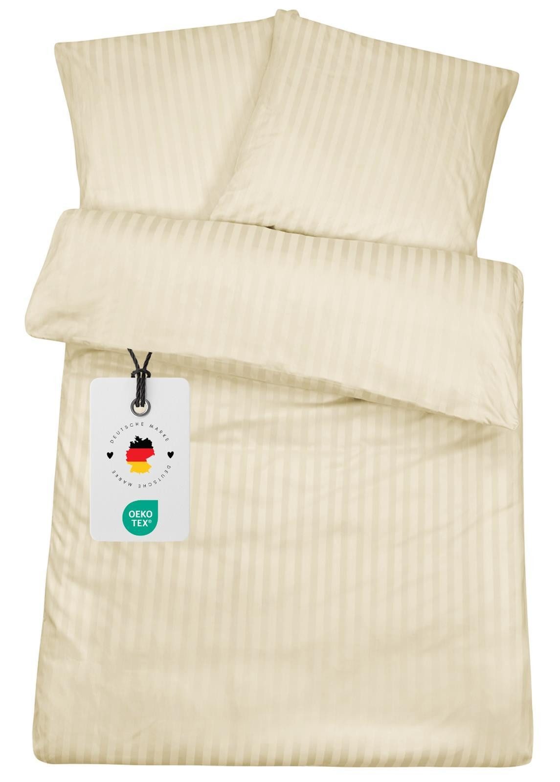 Carpe Sonno Bettwäsche 135x200 Damast Baumwolle Bettbezug Hotel Bettwäsche Set gestreift, Damast, 2 teilig, Damast Bettwäsche 135x200 Streifen Bettwäsche creme