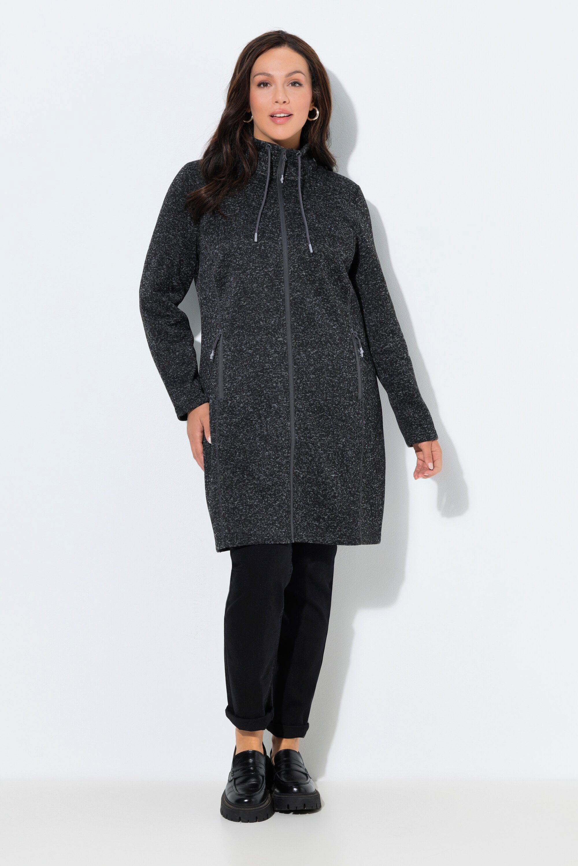 Ulla Popken Sweatjacke Strickfleecejacke Stehkragen lang Zipptaschen günstig online kaufen