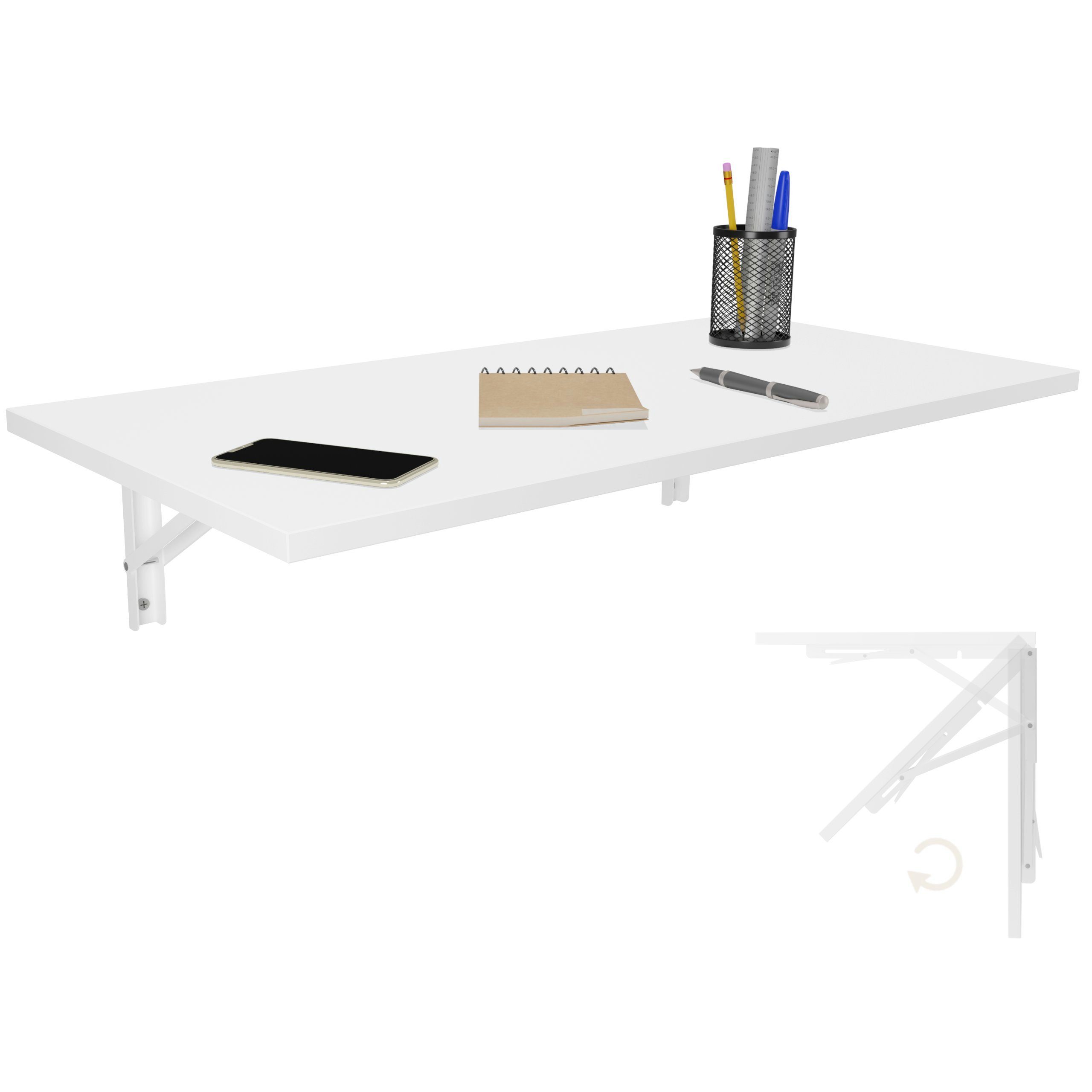 KDR Produktgestaltung Wand Klapptisch Weiß Tisch, Esstisch 80x40 Wandklapptisch Schreibtisch Küchentisch