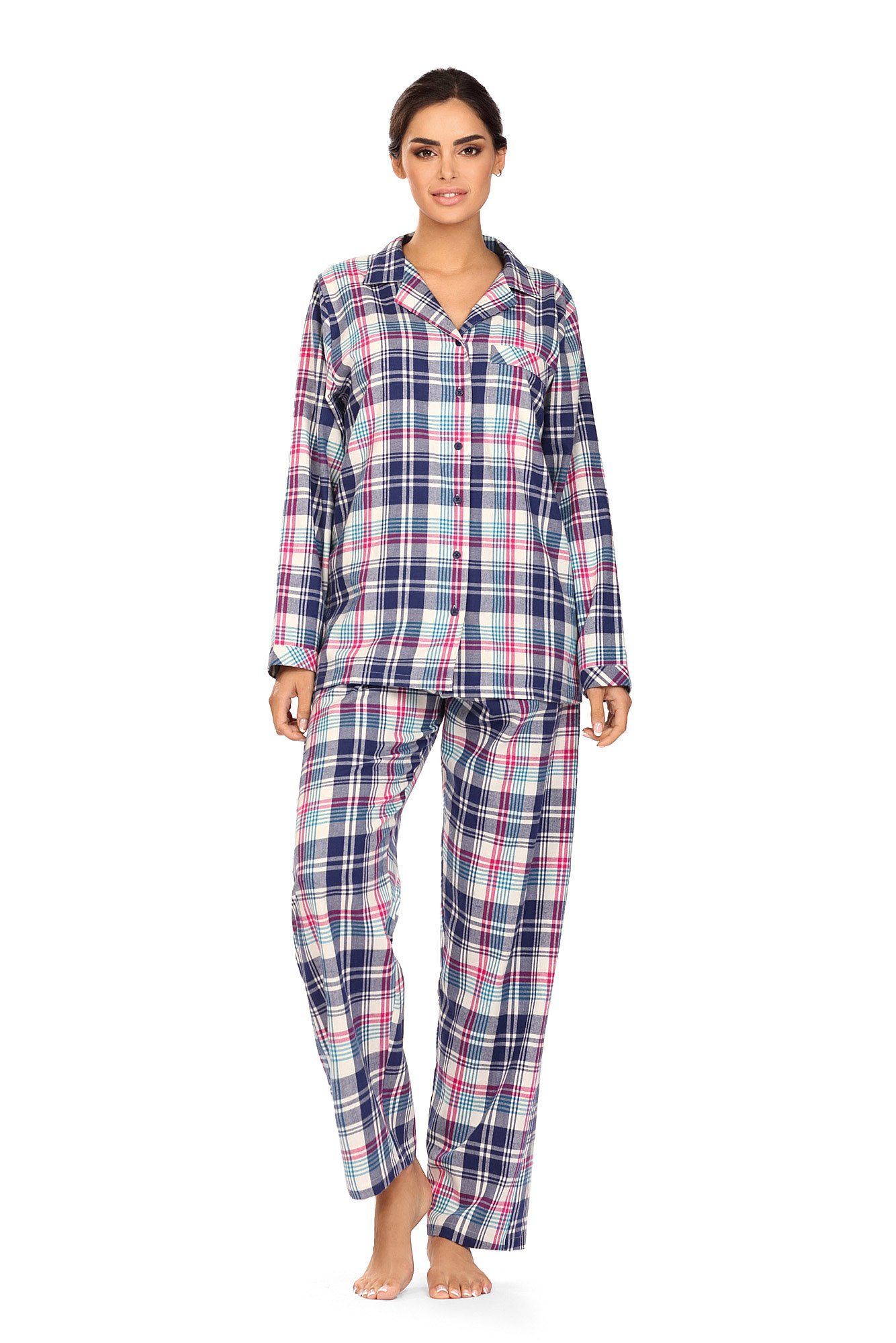 comtessa Schlafanzug (Set, 2 tlg., 2-teilig) Damen Schlafanzug 2-teilig Pyjama Knopfleiste Flanell Karo
