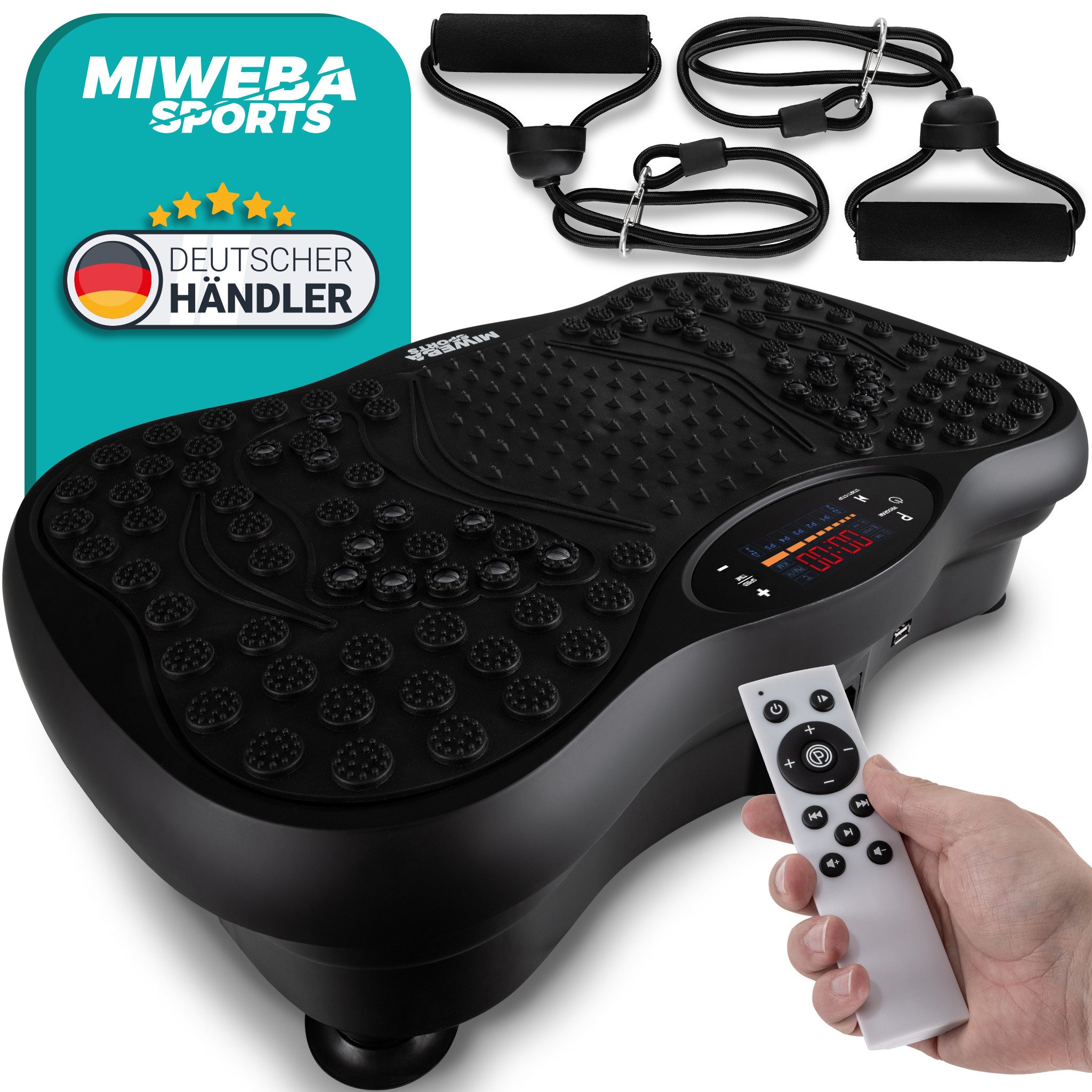 Miweba Sports Vibrationsplatte MV150 Vibrationsplatte für Ganzkörpertraining 5 Jahre Garantie, 150 W, 120 Intensitätsstufen, (Vibrationsplatte, Vibrationsplatte zum abnehmen, Vibrationsplatte für Ganzkörpertraining, Miweba Sports Vibrationsplatte MV150), Bluetooth, Fernbedienung, Touch-Bedienfeld, 5 Jahre Garantie