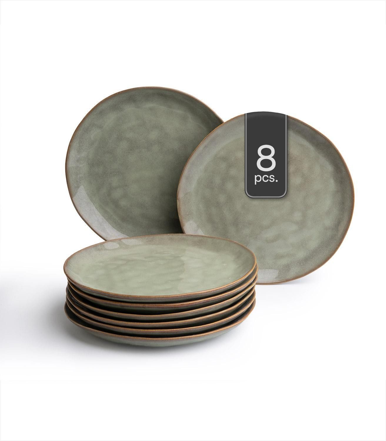 HIT Trading Speiseteller PASTI, Ø 27 cm, Mintgrün, Braun, Steingut, (8 St), mit Reaktivglasur, Spülmaschinenfest